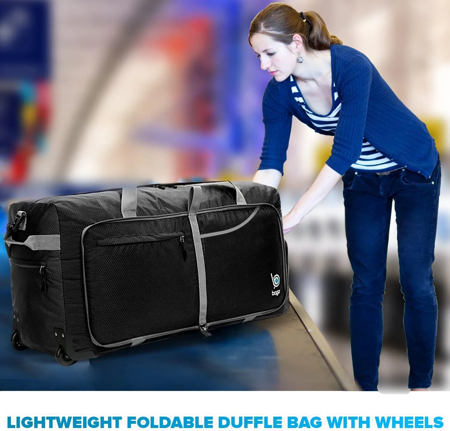 Bago Rolling Duffle Bag with Wheels - 31" 120L Foldable Weekender Bag, Waterproof Travel Duffel Bag, Heavy Duty lightWeight Duffle Bag for Traveling, Rolling Duffel Bag with Wheels (Black)