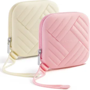 BAGSMART 2 PCS Silicone Headphone Organizer Case and Cable Ties, Small Purse Organizer Pouches Car Essentials for Women for Travel Accessories Gadgets (Pink Beige)