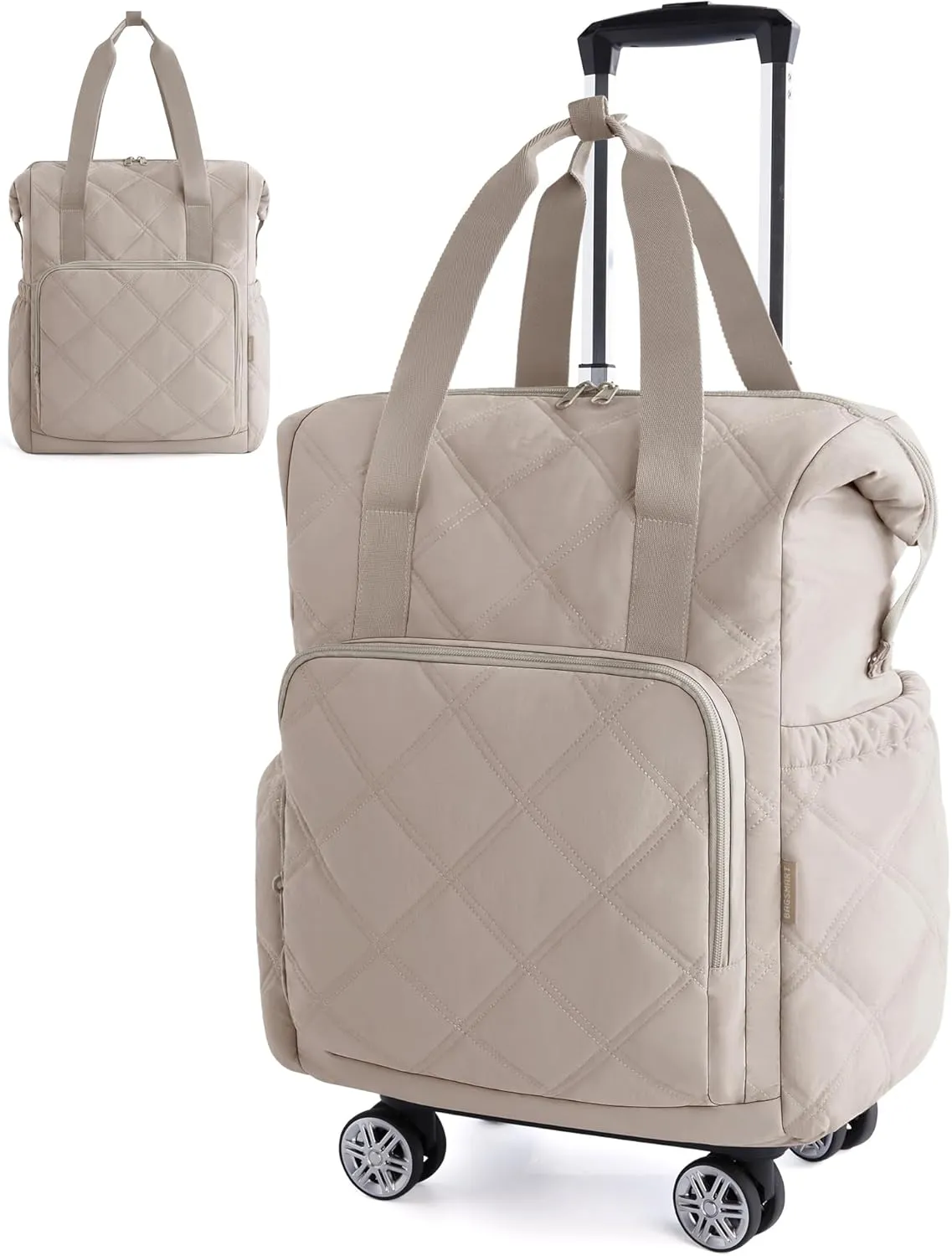 BAGSMART Rolling Duffle Bag with Wheels, 35L Carry on Travel Bag with Detachable Wheels, PVC Wet Pocket Duffle Bag with Handle