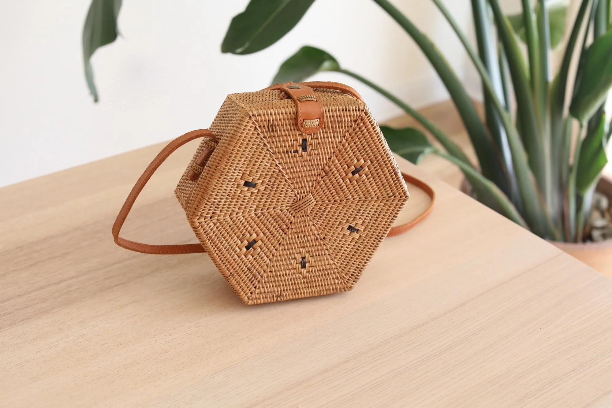 Bali Hexagon Rattan Crossbody Bag