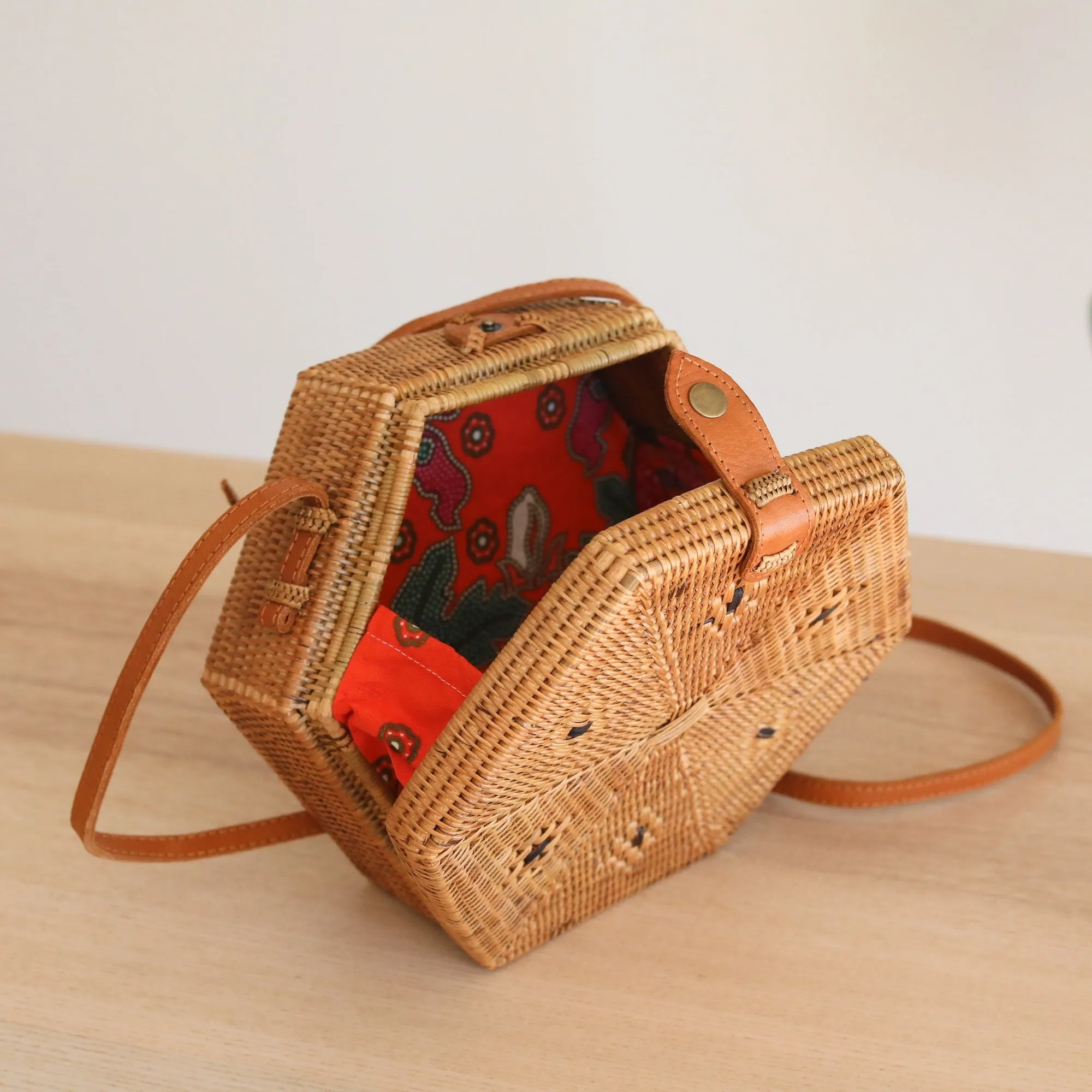 Bali Hexagon Rattan Crossbody Bag