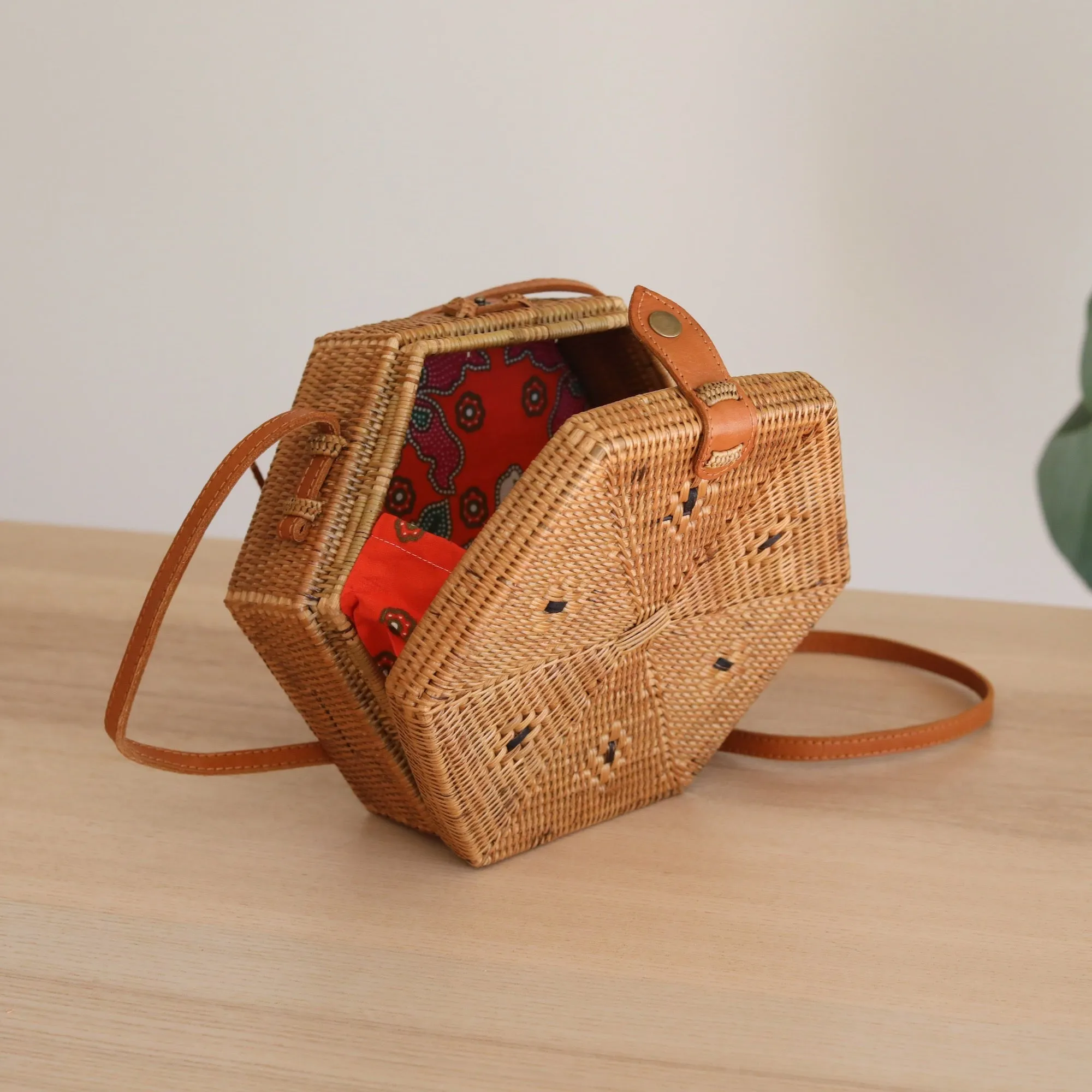 Bali Hexagon Rattan Crossbody Bag