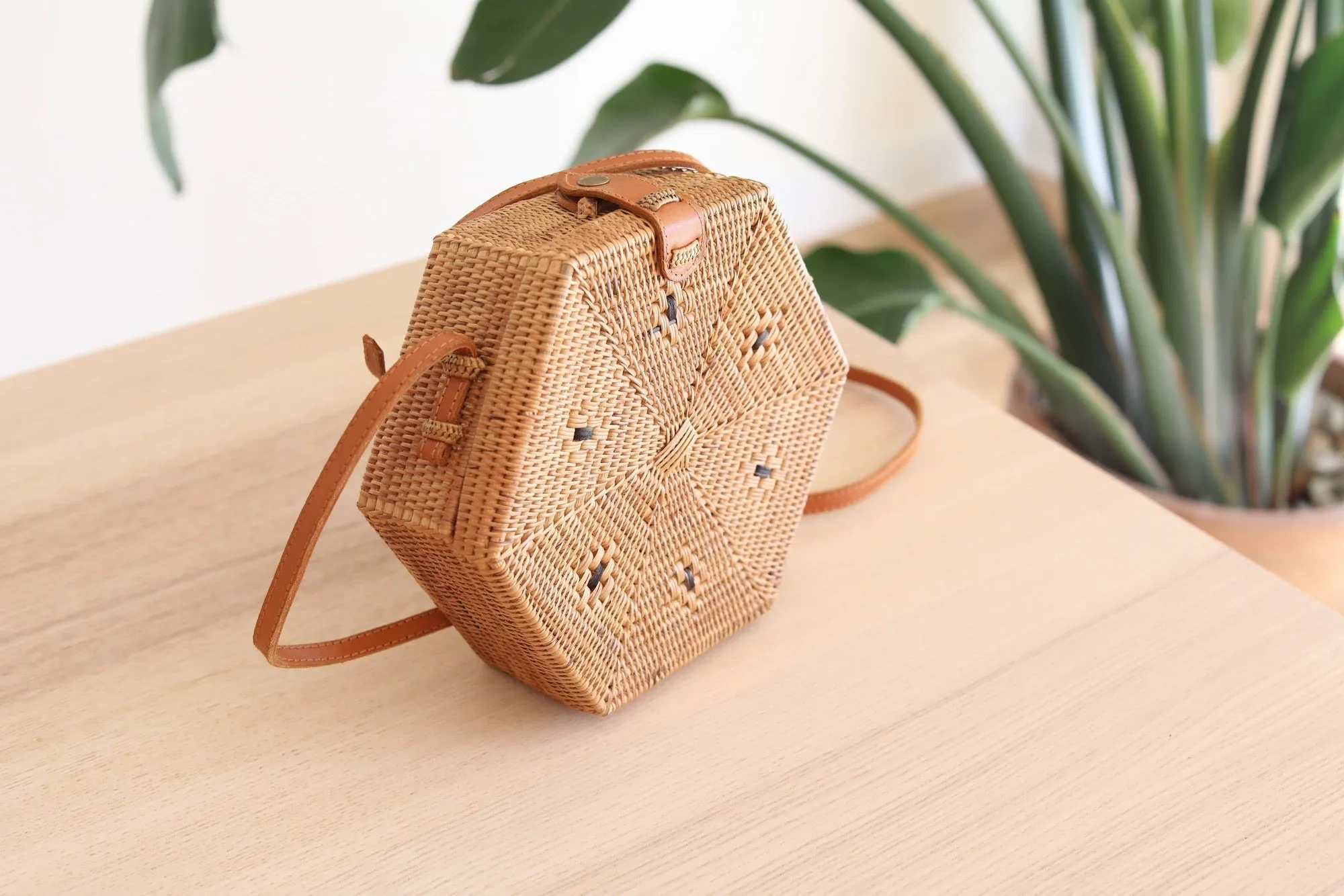 Bali Hexagon Rattan Crossbody Bag