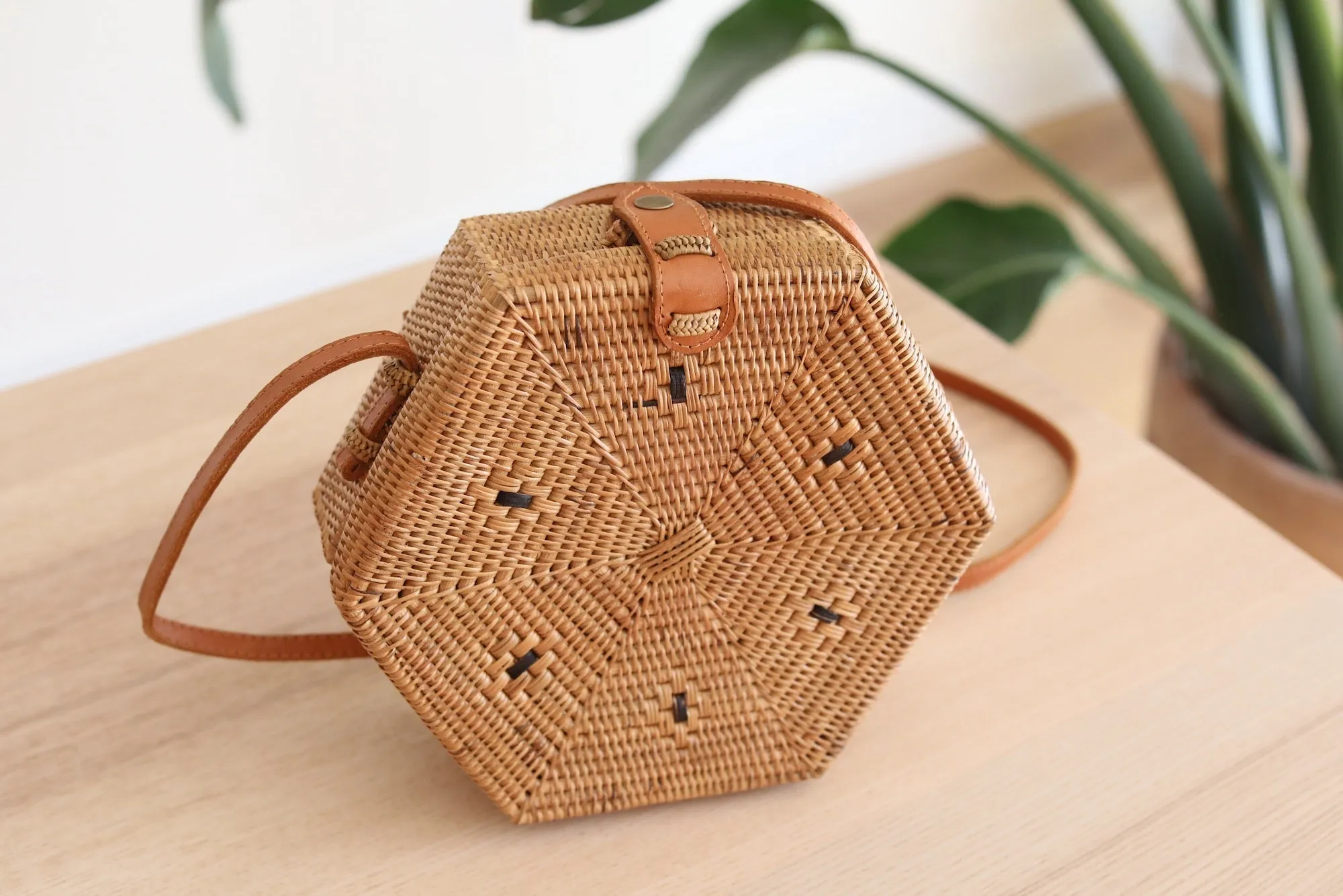 Bali Hexagon Rattan Crossbody Bag