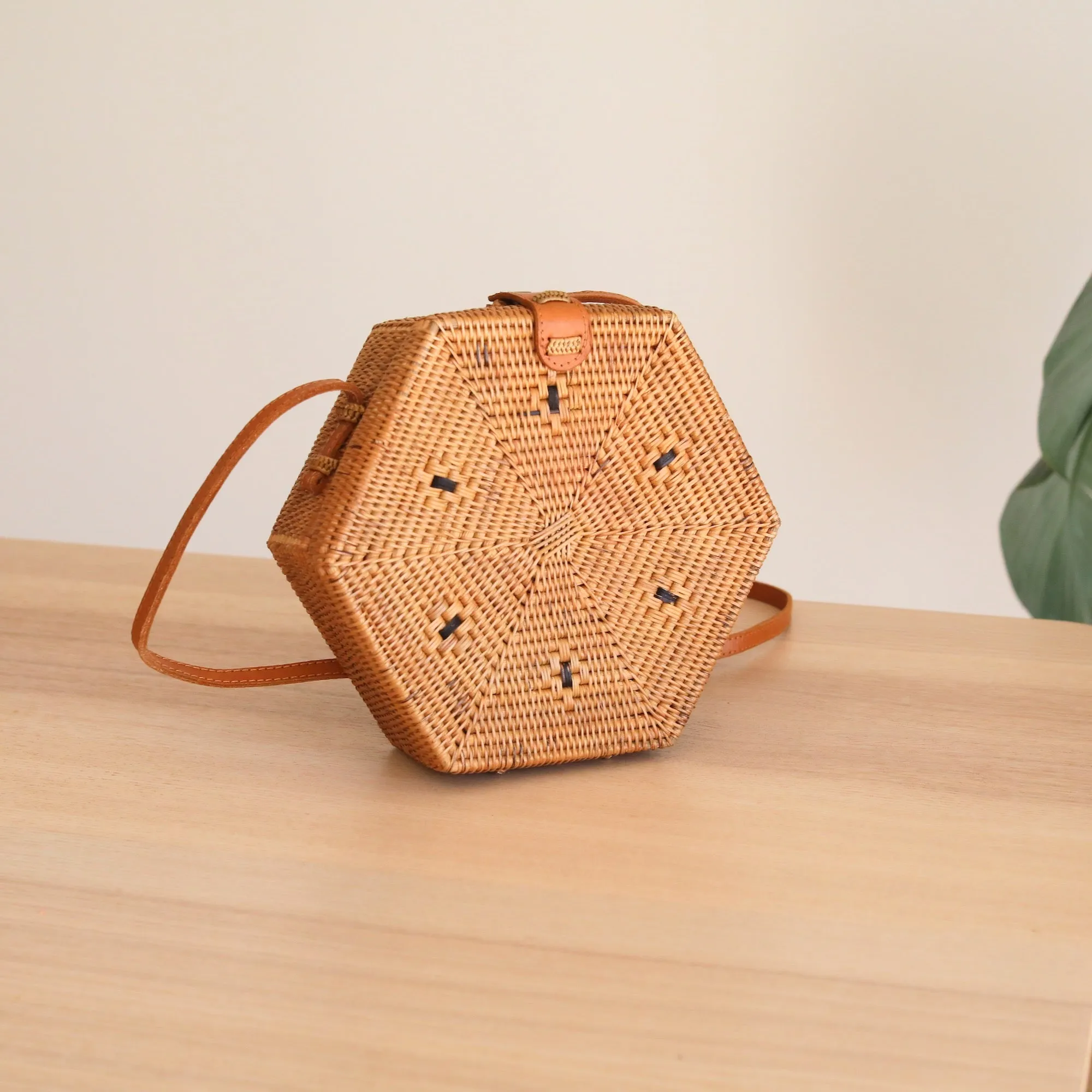 Bali Hexagon Rattan Crossbody Bag