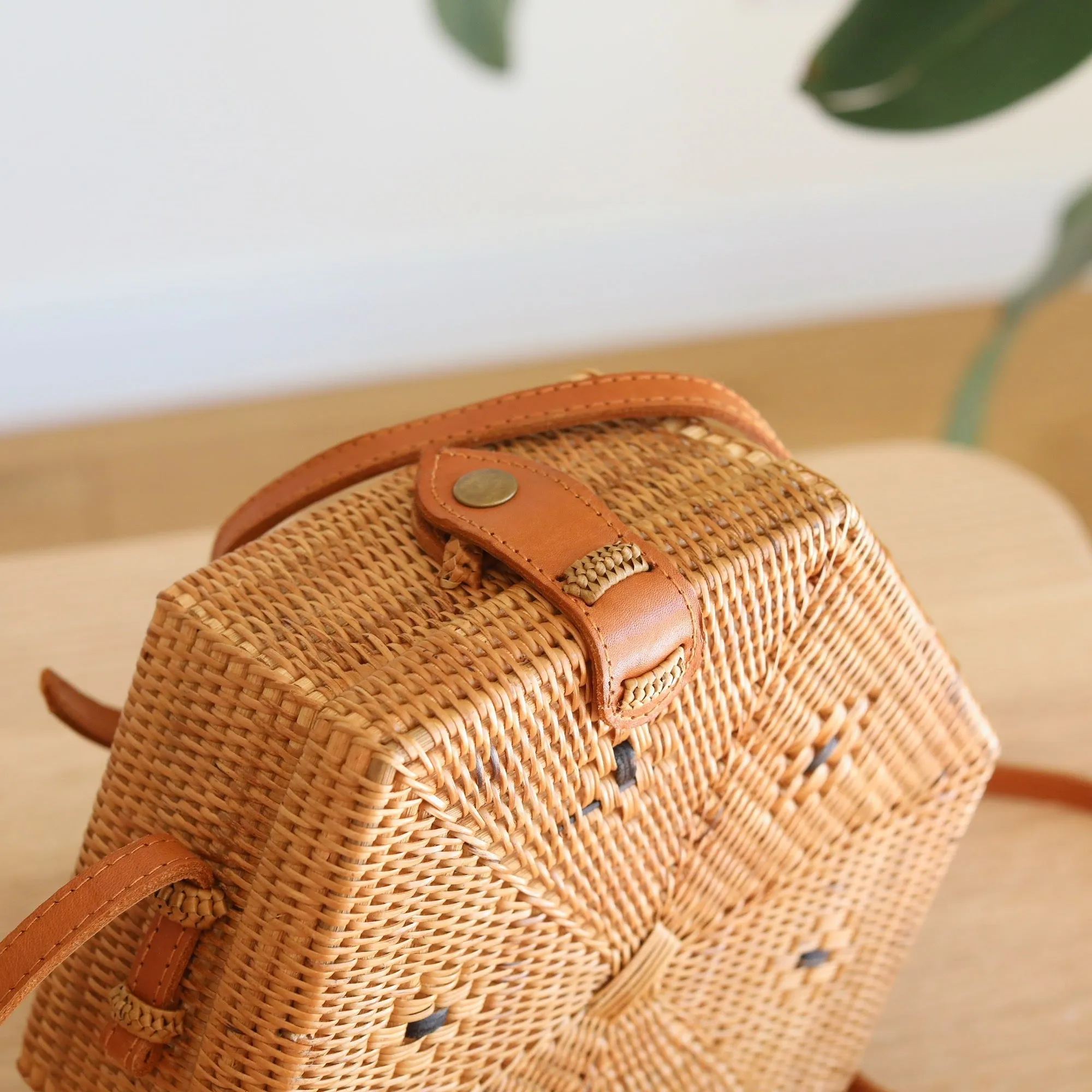 Bali Hexagon Rattan Crossbody Bag