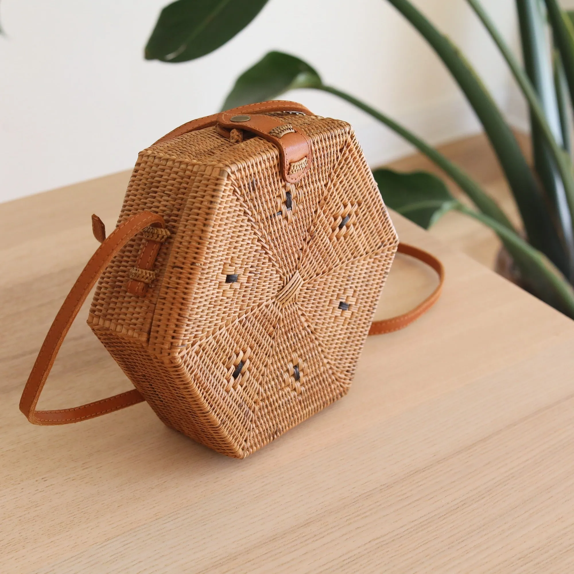 Bali Hexagon Rattan Crossbody Bag