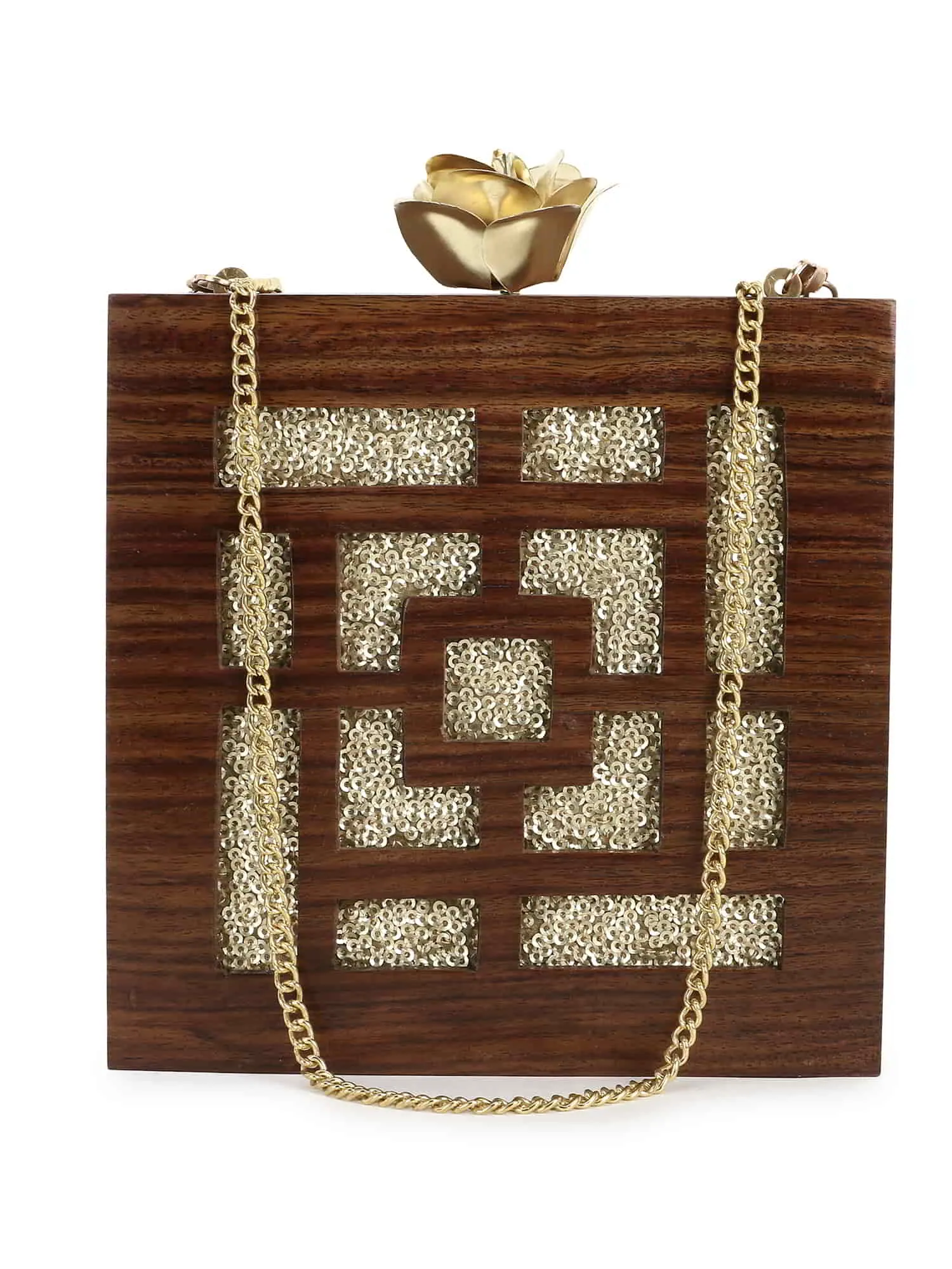 Balk Wooden Geometric Wooden Sequined Clutch