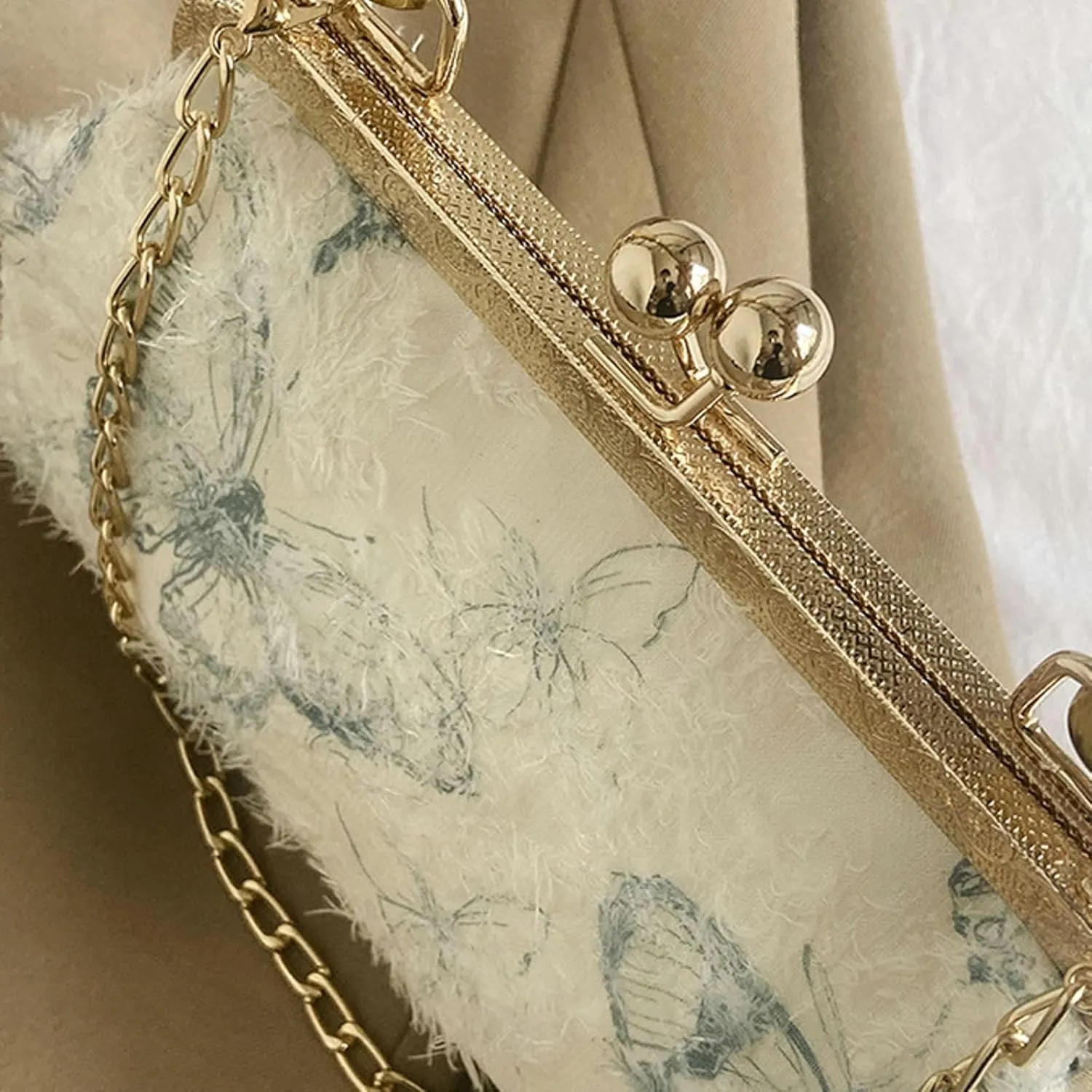 Bamboo Handle Handbag Women Elegant Kiss Lock Clutch with 3D Butterfly Embroidery Crossbody Purse Chinese Style