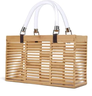 Bamboo Woven Bag Bamboo Bag Tote Woven Bag Square Basket Bag Hollow Rattan Bag Beach Vacation Bag