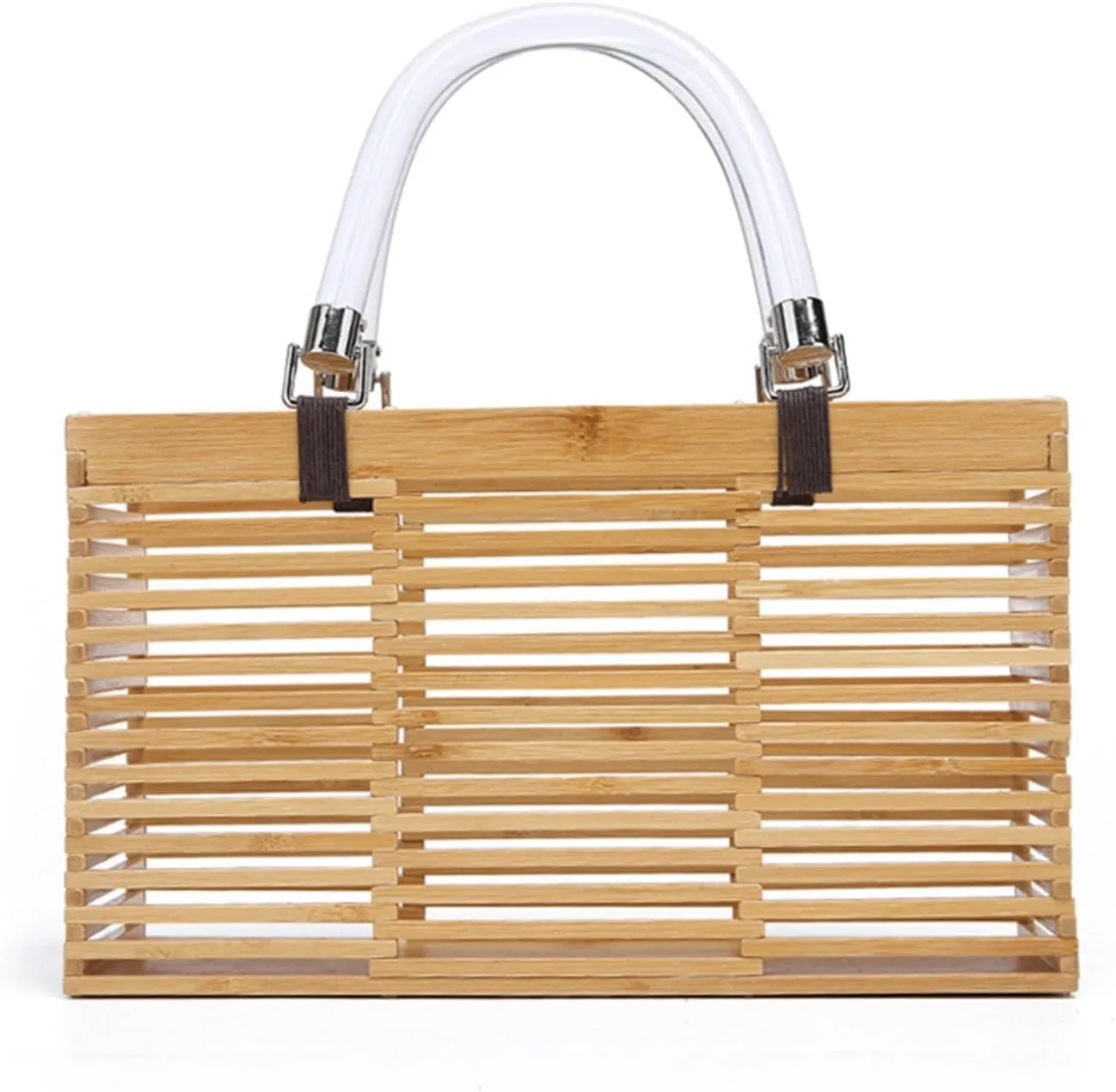 Bamboo Woven Bag Bamboo Bag Tote Woven Bag Square Basket Bag Hollow Rattan Bag Beach Vacation Bag