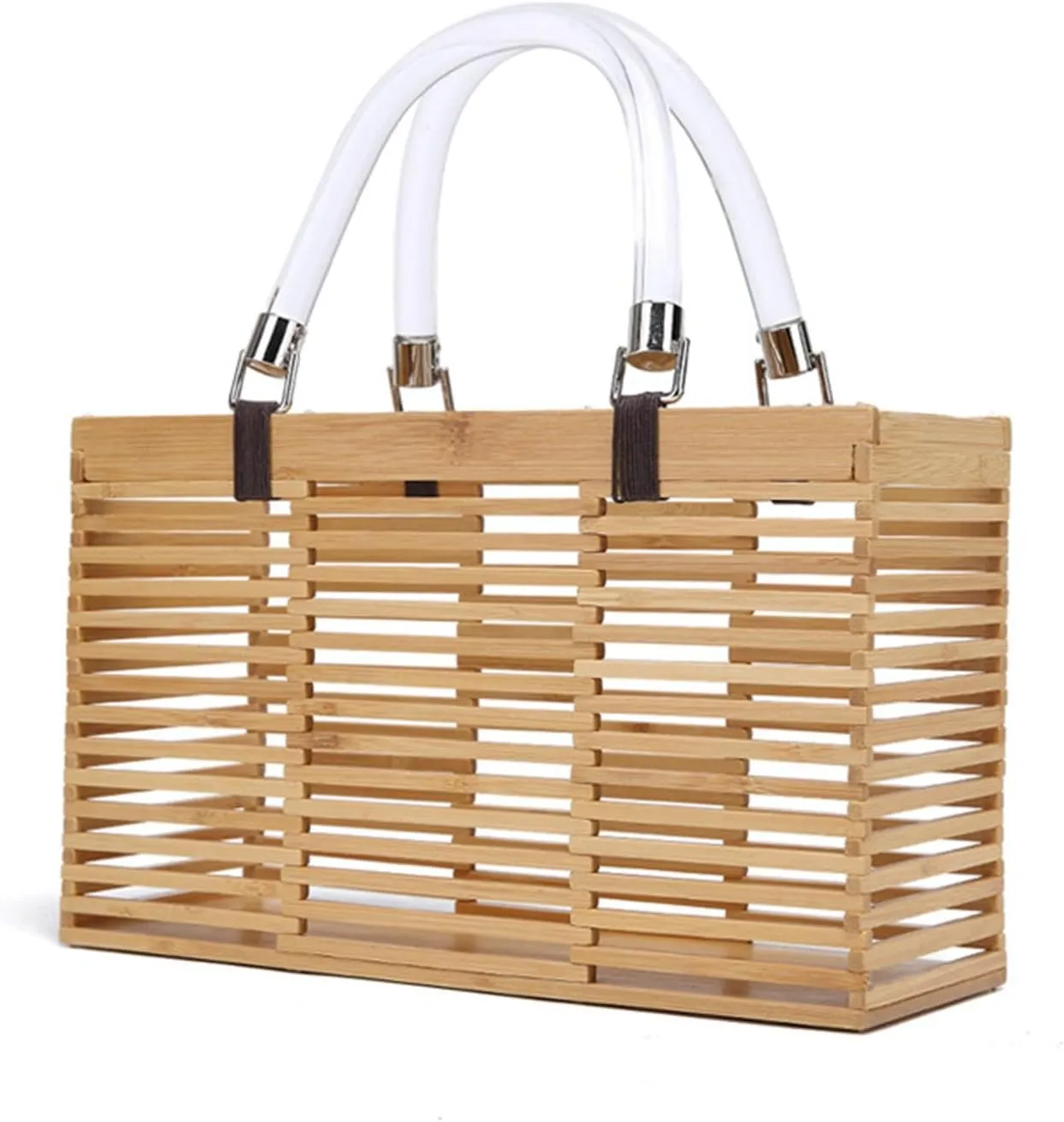 Bamboo Woven Bag Bamboo Bag Tote Woven Bag Square Basket Bag Hollow Rattan Bag Beach Vacation Bag