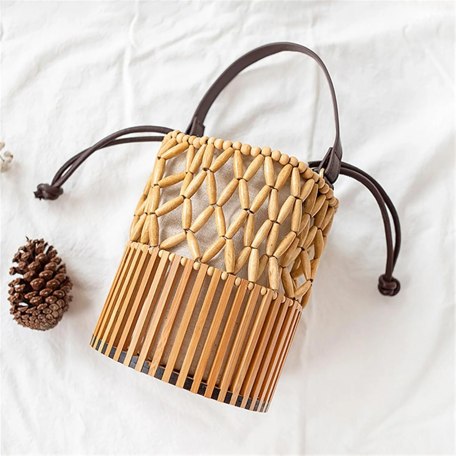 Bamboo Woven Bag Crossbody Bag Handmade Woven Bag Rattan Portable Bag Beach Bag Beach Vacation Bag