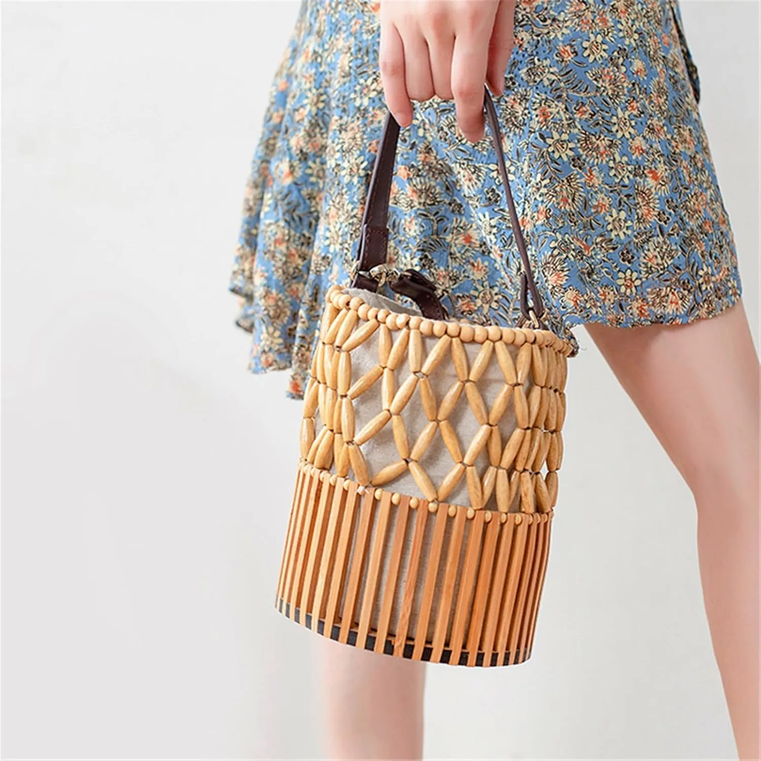 Bamboo Woven Bag Crossbody Bag Handmade Woven Bag Rattan Portable Bag Beach Bag Beach Vacation Bag
