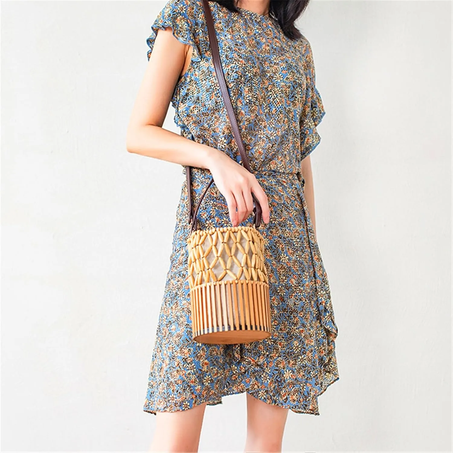Bamboo Woven Bag Crossbody Bag Handmade Woven Bag Rattan Portable Bag Beach Bag Beach Vacation Bag