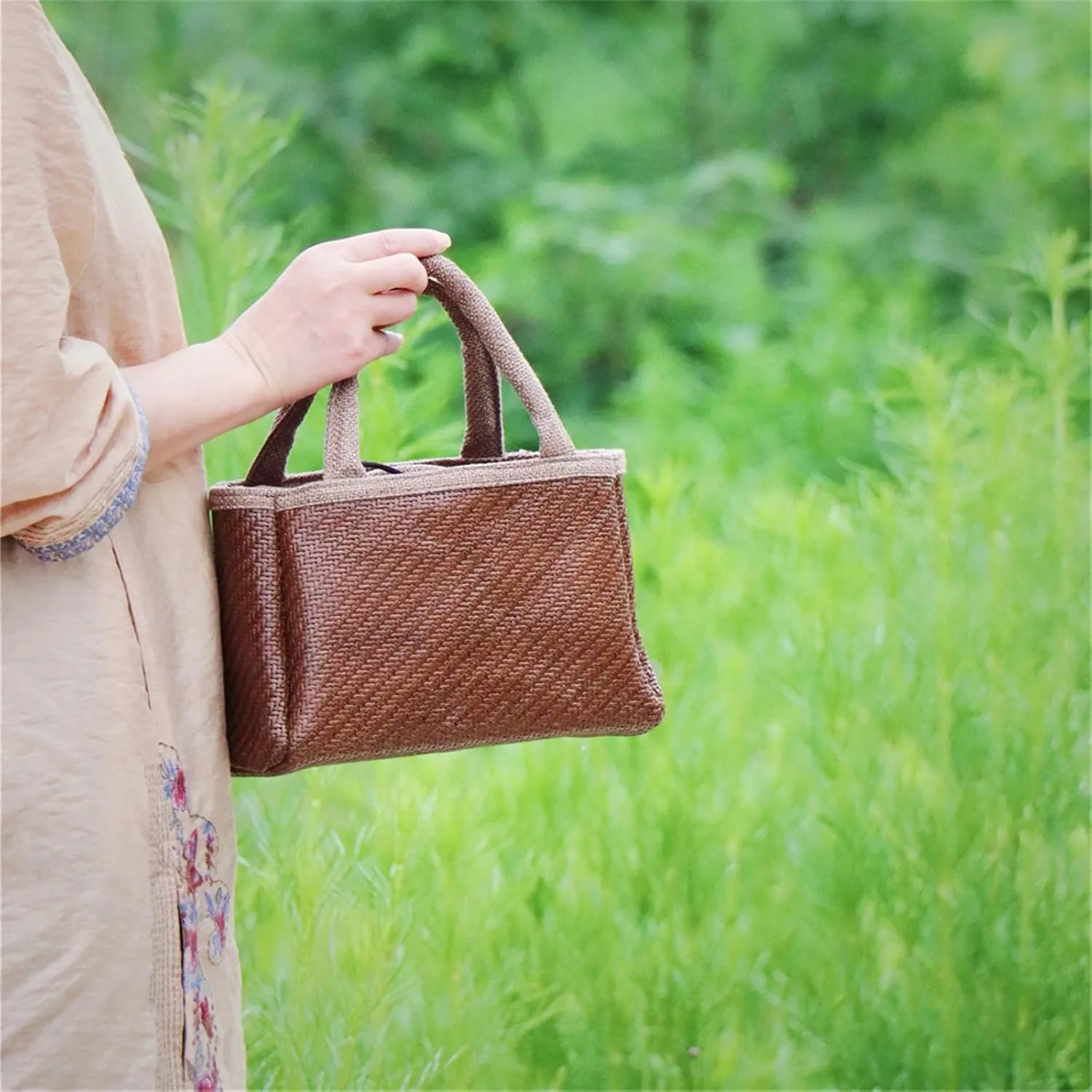Bamboo Woven Bag Rattan Small Bag Women's Handbag Tote Bag Straw Bag Beach Vacation Bag