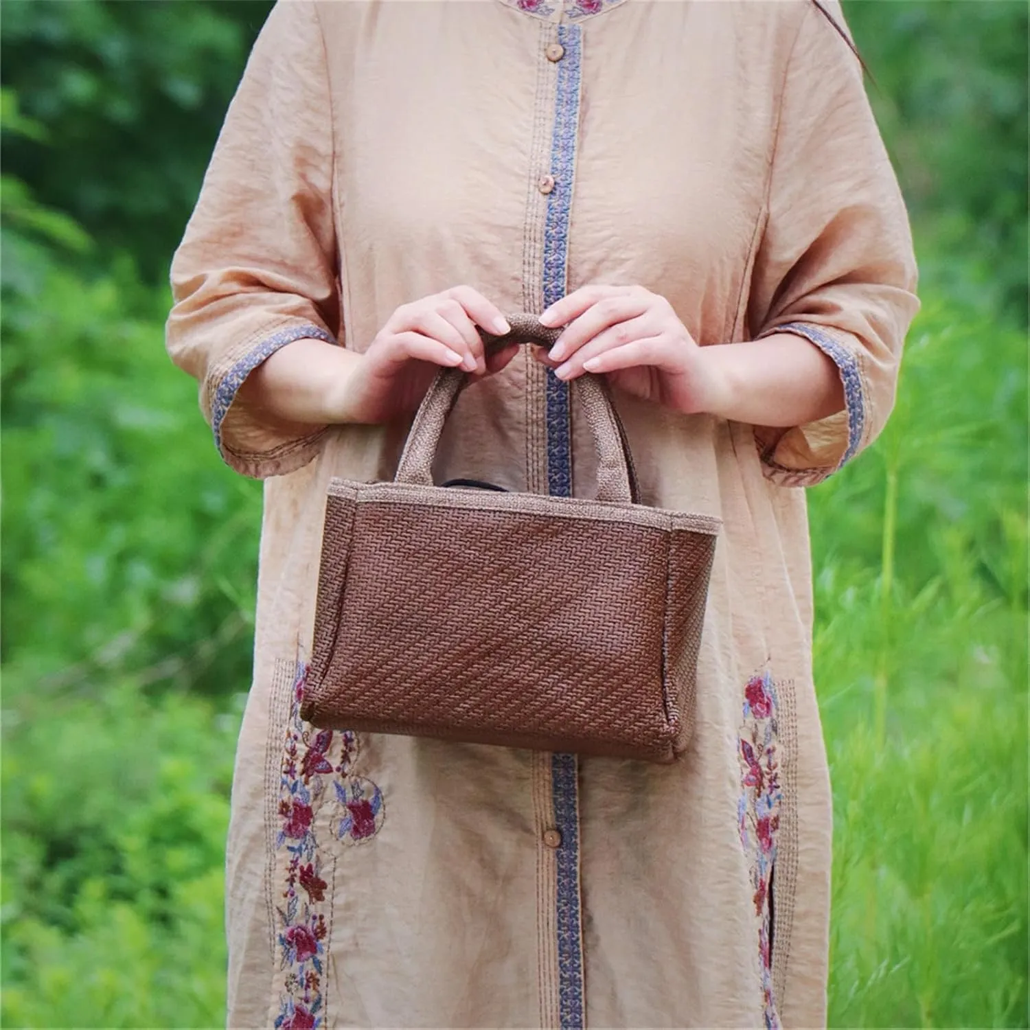 Bamboo Woven Bag Rattan Small Bag Women's Handbag Tote Bag Straw Bag Beach Vacation Bag