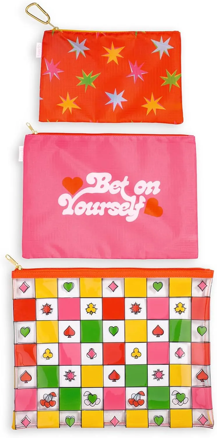 ban.do Travel Bags Carryall Trio, Nylon Bag Set, Waterproof Bag, 3 Zip Pouches for Pencils, Toiletries, or Accessories, Stardust
