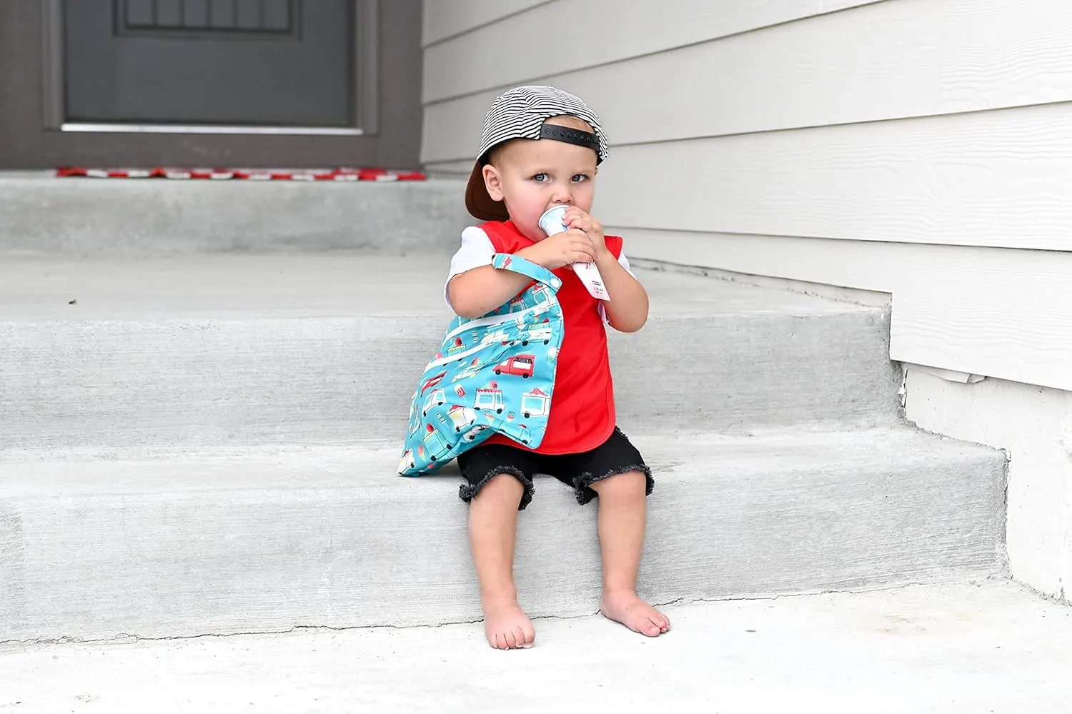 BapronBaby Ice Cream Truck Wet Dry Bag - Waterproof Two Zipper Pockets - Reusable for Mealtime, Diapers, Stroller, Snacks, Swimsuits - Machine Washable - 11" x 9"