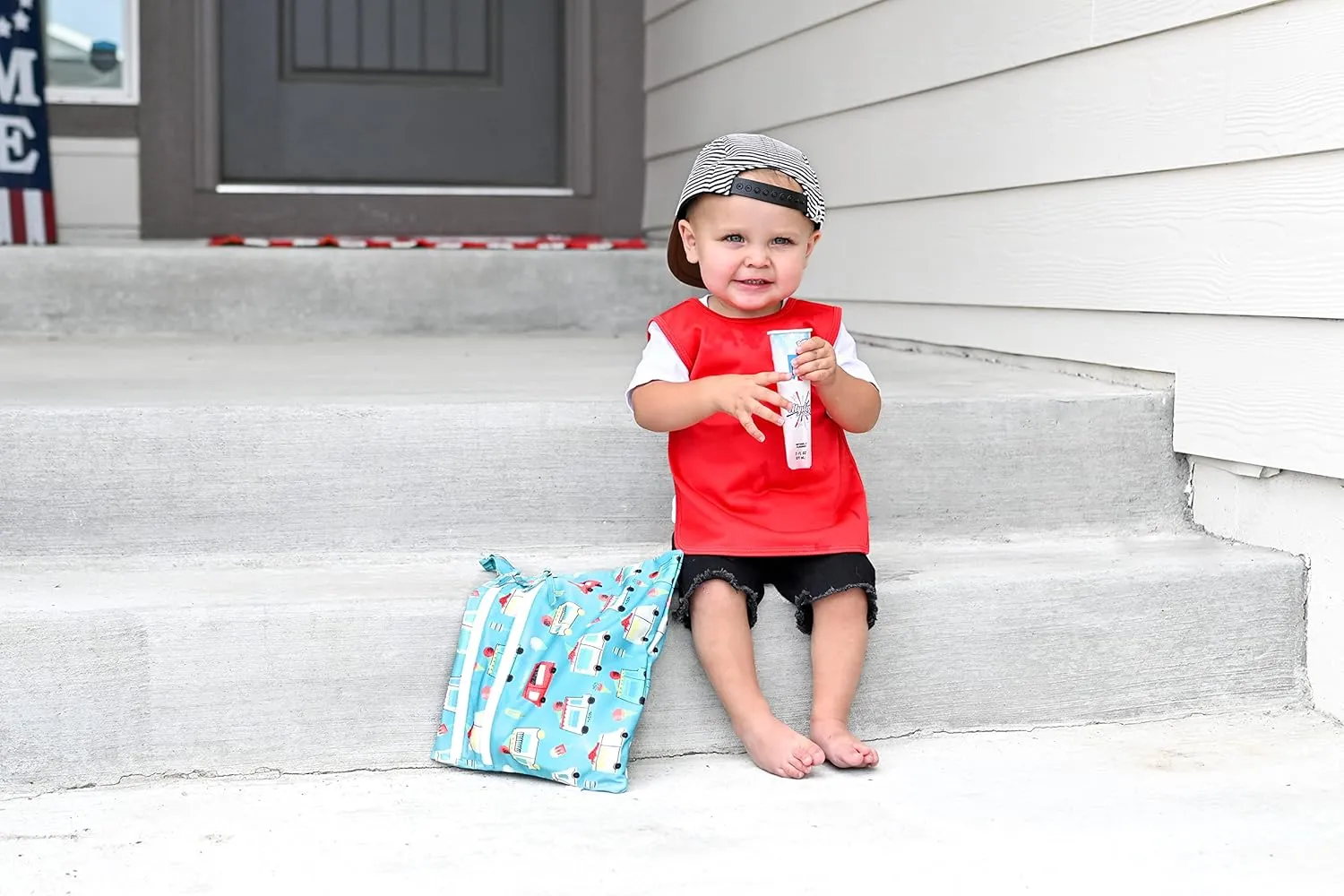 BapronBaby Ice Cream Truck Wet Dry Bag - Waterproof Two Zipper Pockets - Reusable for Mealtime, Diapers, Stroller, Snacks, Swimsuits - Machine Washable - 11" x 9"
