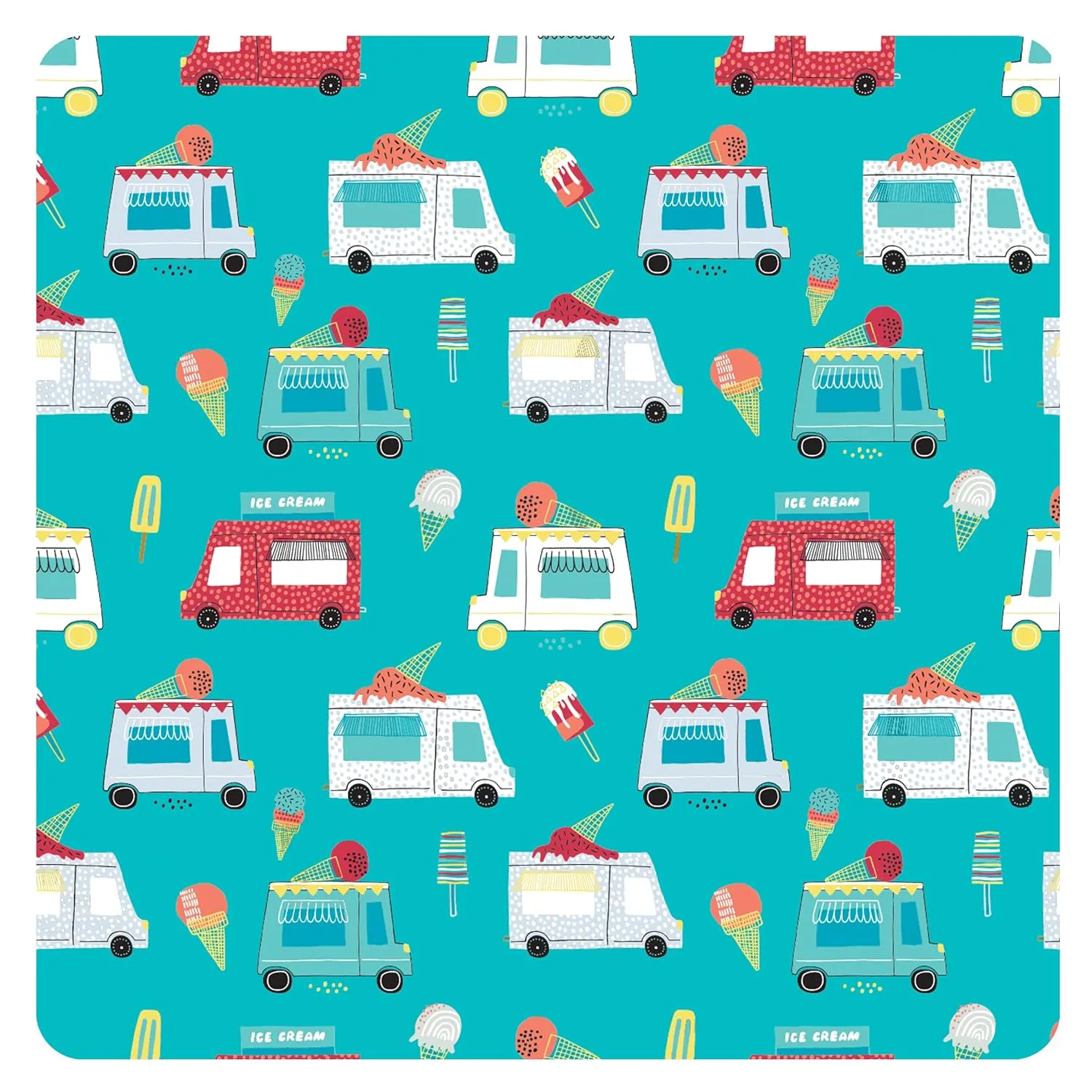 BapronBaby Ice Cream Truck Wet Dry Bag - Waterproof Two Zipper Pockets - Reusable for Mealtime, Diapers, Stroller, Snacks, Swimsuits - Machine Washable - 11" x 9"