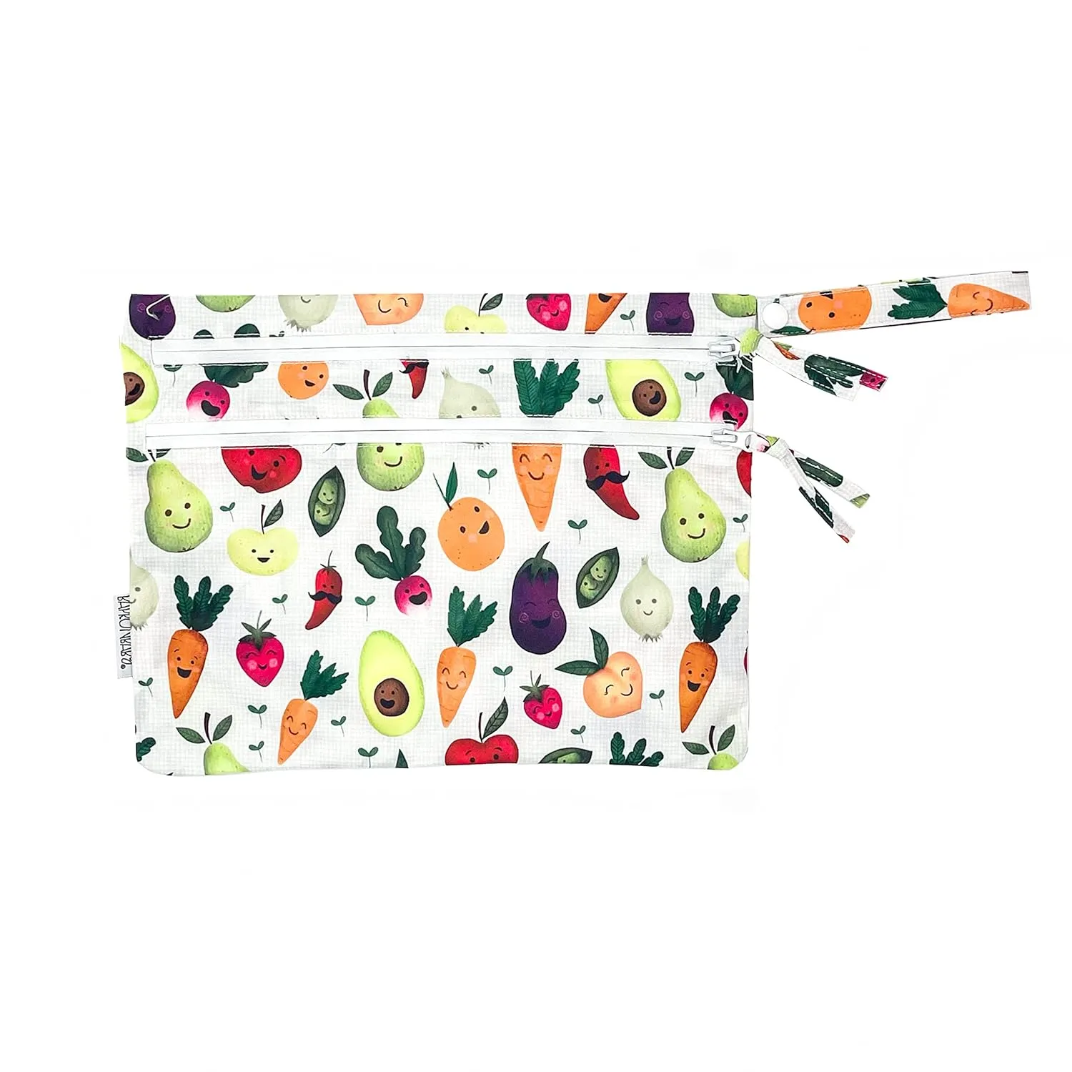 BapronBaby Market Fresh Produce Wet Dry Bag - Waterproof Two Zipper Pockets - Reusable for Mealtime, Diapers, Stroller, Snacks, Swimsuits - Machine Washable - 11" x 9"