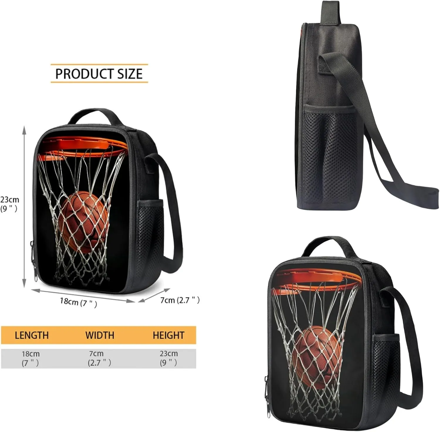 Basketball Ball Backpack for Middle School Girls 10-12 with Lunch Box Pencil Case 3 Piece School Backpack Set for Boys 17 Inch Elementary Student Bookbag