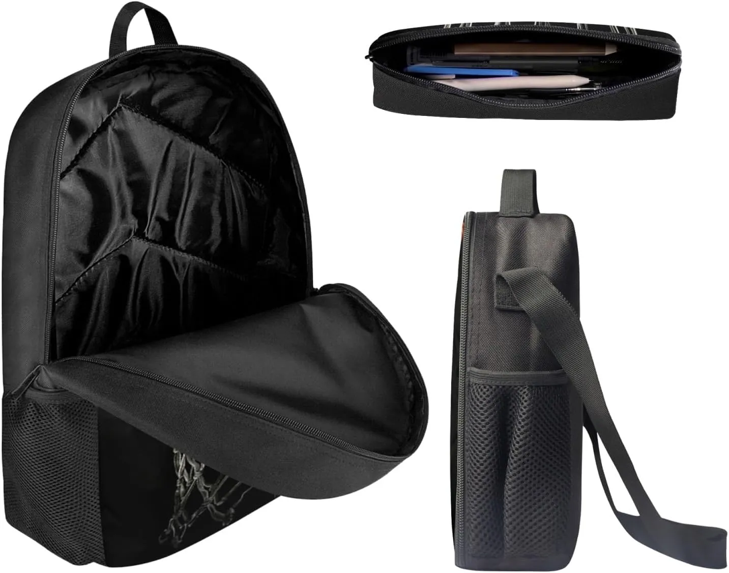 Basketball Ball Backpack for Middle School Girls 10-12 with Lunch Box Pencil Case 3 Piece School Backpack Set for Boys 17 Inch Elementary Student Bookbag