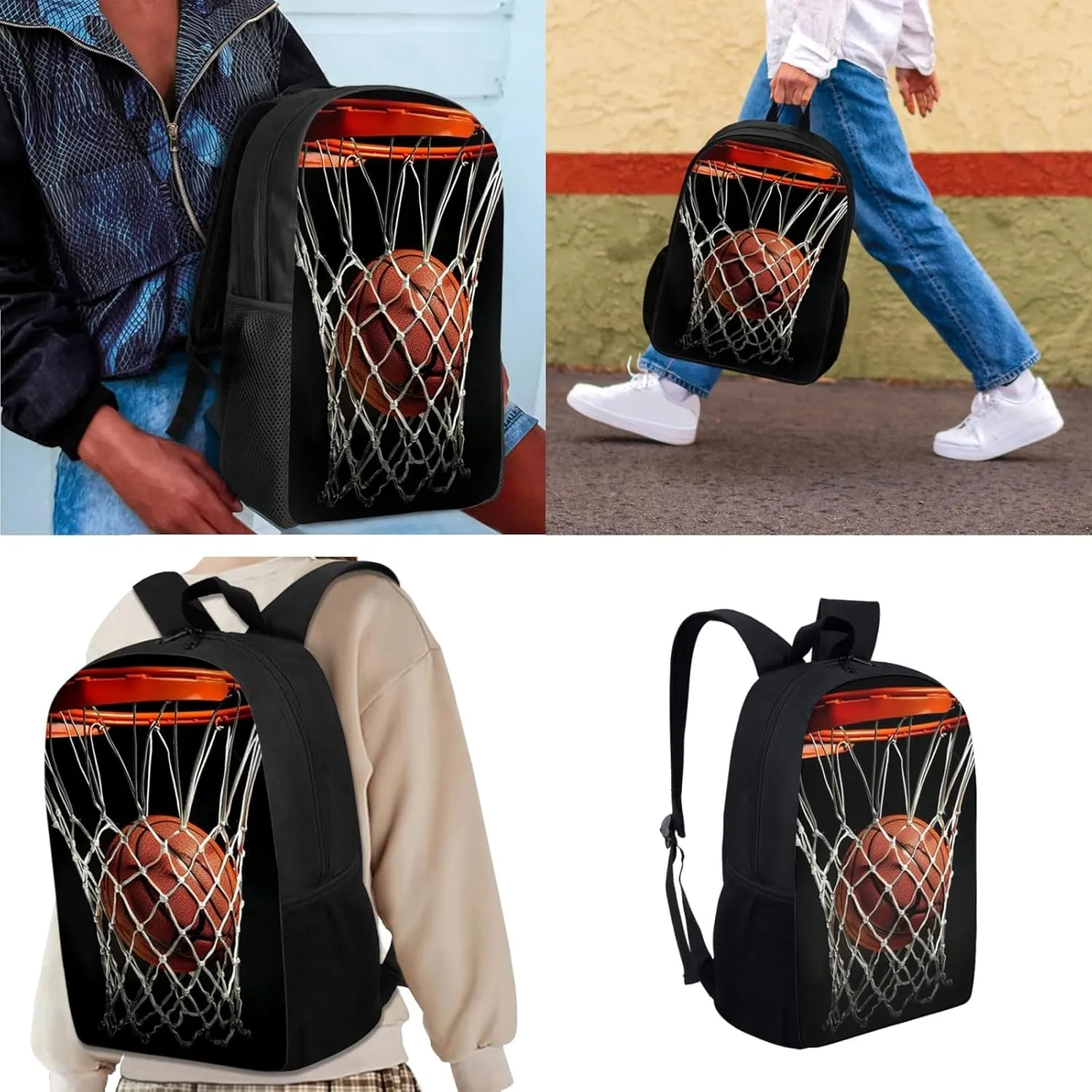 Basketball Ball Backpack for Middle School Girls 10-12 with Lunch Box Pencil Case 3 Piece School Backpack Set for Boys 17 Inch Elementary Student Bookbag