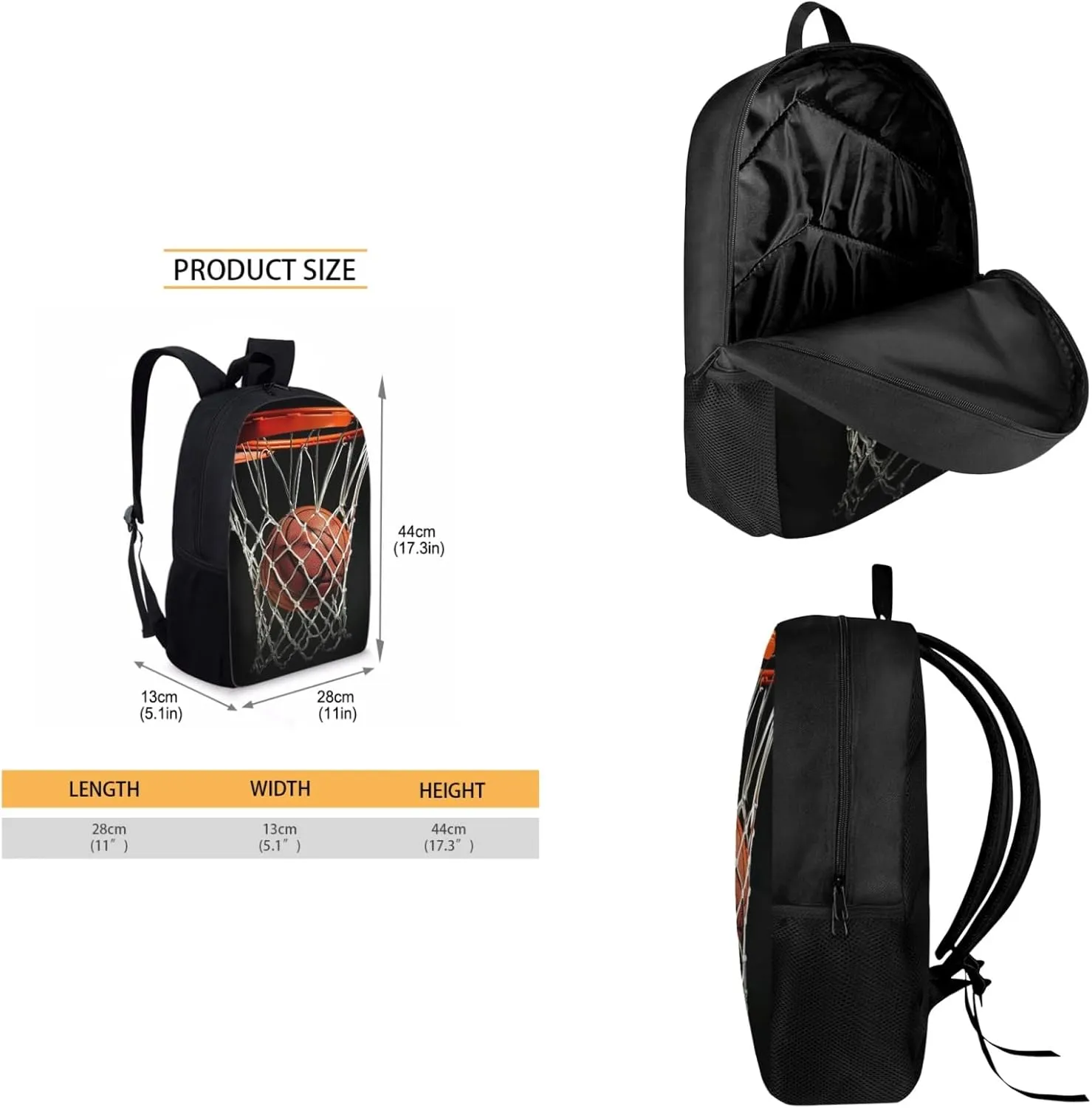 Basketball Ball Backpack for Middle School Girls 10-12 with Lunch Box Pencil Case 3 Piece School Backpack Set for Boys 17 Inch Elementary Student Bookbag