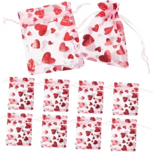 BCOATH Valentines Day Drawstring Bags 100pcs Heart Organza Jewelry Pouches Small Candy Bags for Treats Party Favors Jewelry Storage