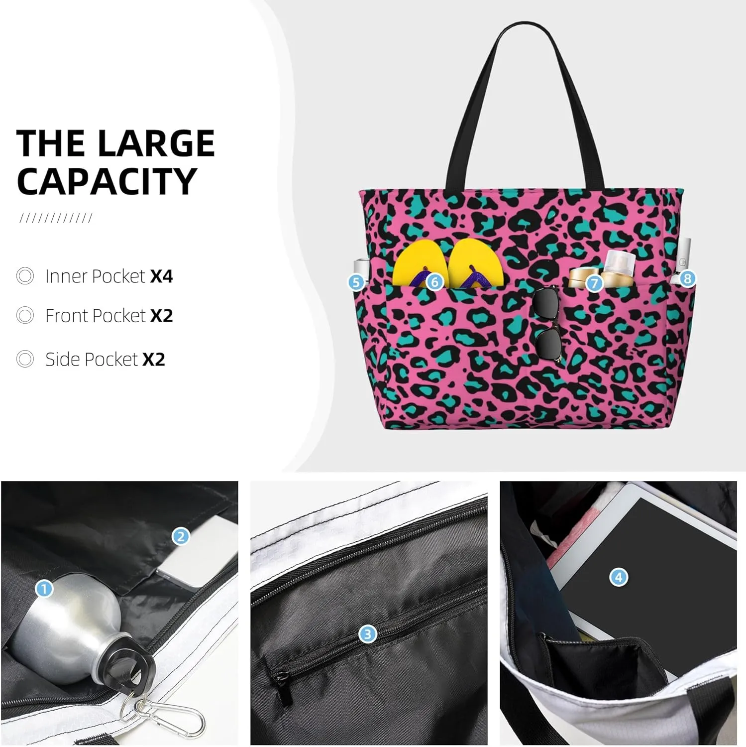 Beach Bag for Women Ladies, Extra Large Waterproof Gym Pool Swim Zipper Tote Bag for Weekender Travel