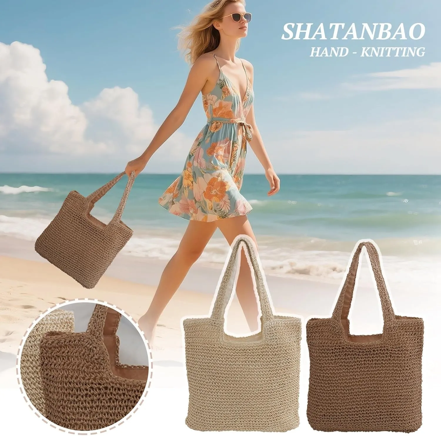 Beach Bag for Women, Straw Handbag with Clutch Top Handle, Rattan Beach Tote Bag for Women, Summer Crossbody Shoulder Bag