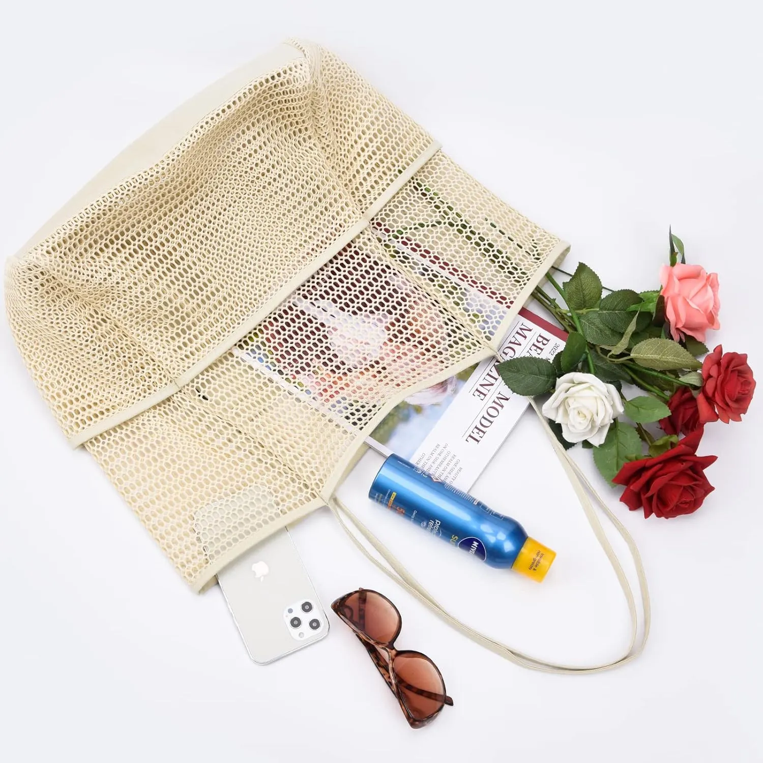 Beach Bag - Mesh Tote Bag Beach Vacation Clothes for Women Pool Bag for Travel Pool Family Cruise Essentials 2025