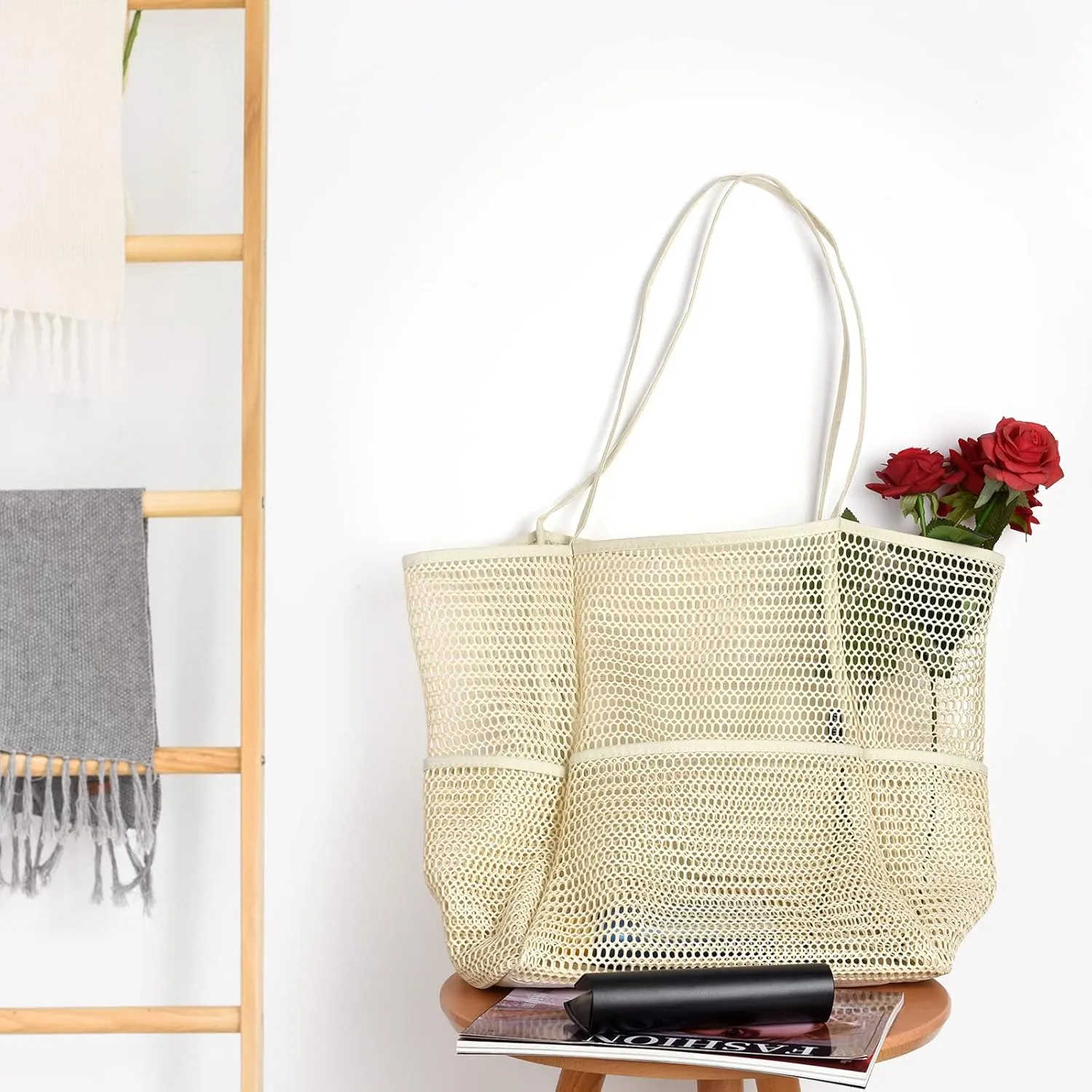 Beach Bag - Mesh Tote Bag Beach Vacation Clothes for Women Pool Bag for Travel Pool Family Cruise Essentials 2025