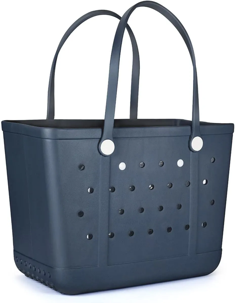 Beach Bag,Rubber Tote Bag,large tote bags for women Washable Tote for Boat Pool Sports Gym (Dark Blue, Large)