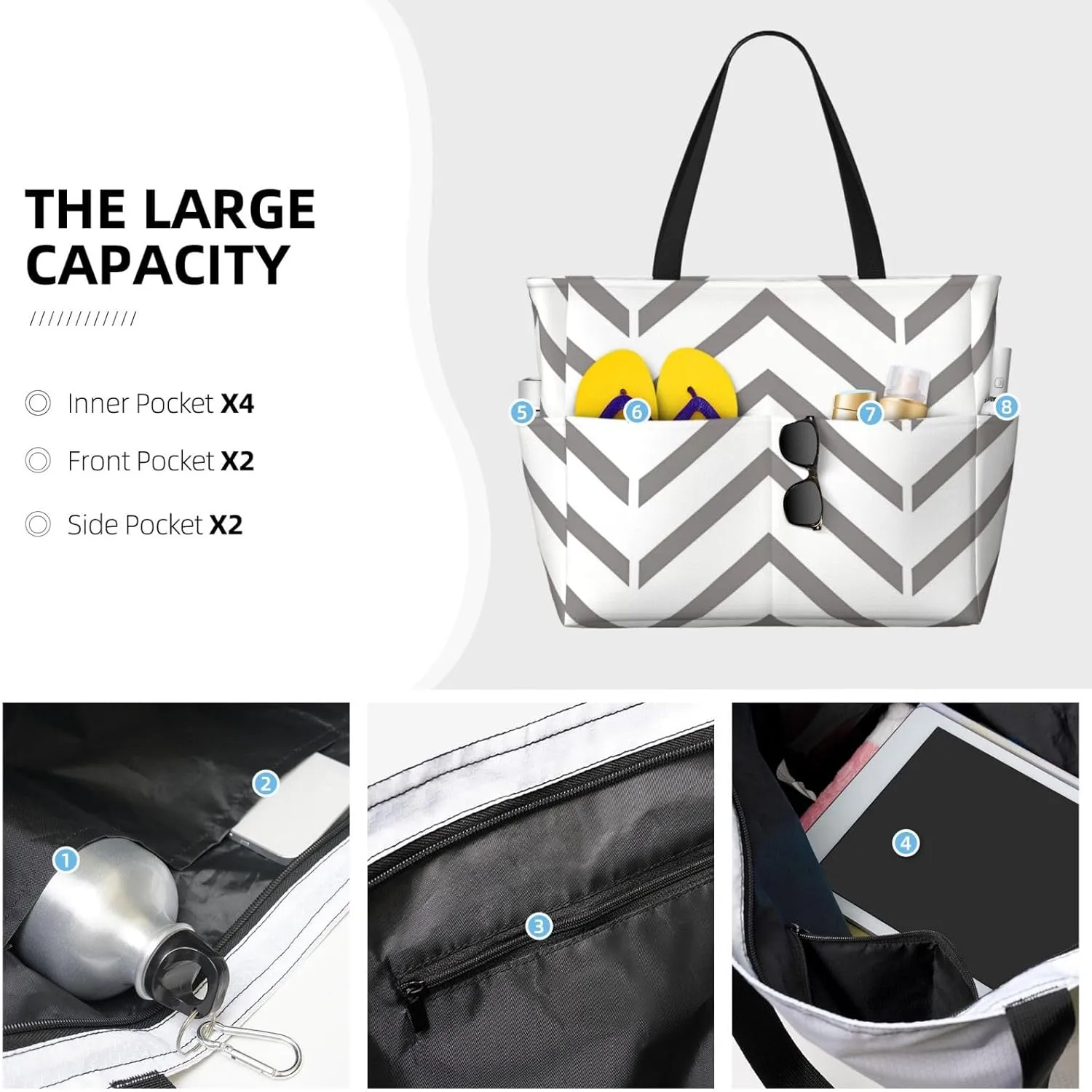 Beach Bags For Women, Beach Tote Bags With Zipper