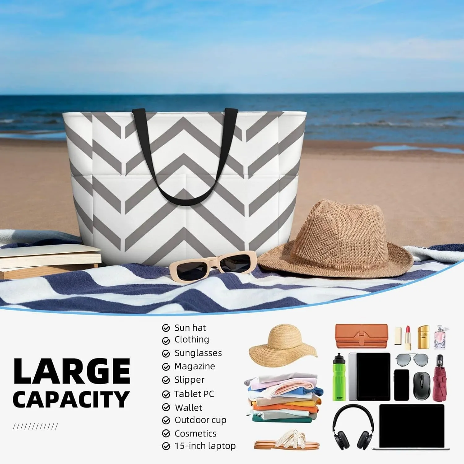 Beach Bags For Women, Beach Tote Bags With Zipper