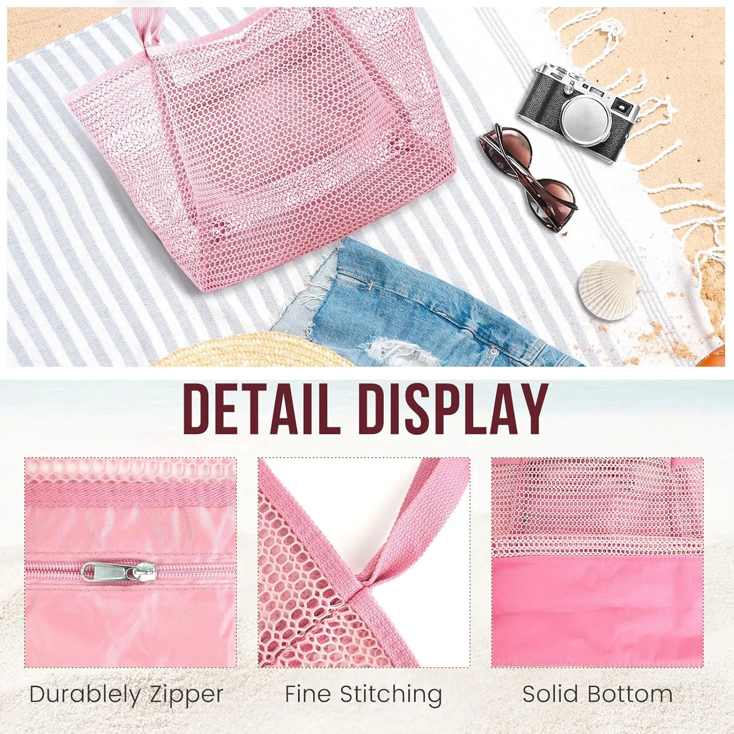 Beach Bags for Women, Foldable Mesh Tote Bag with Mini Pocke, Womens Shoulder bag for Travel Beach Essentials Swimming Pool
