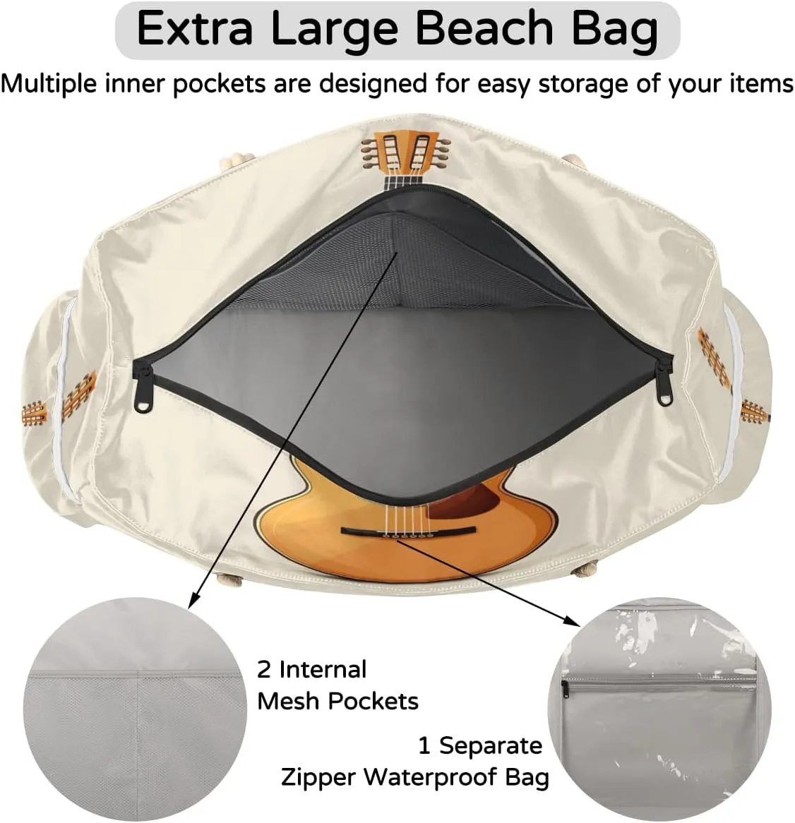 Beach Bags for Women, Large Waterproof Beach Tote Bag for Gym Grocery Travel