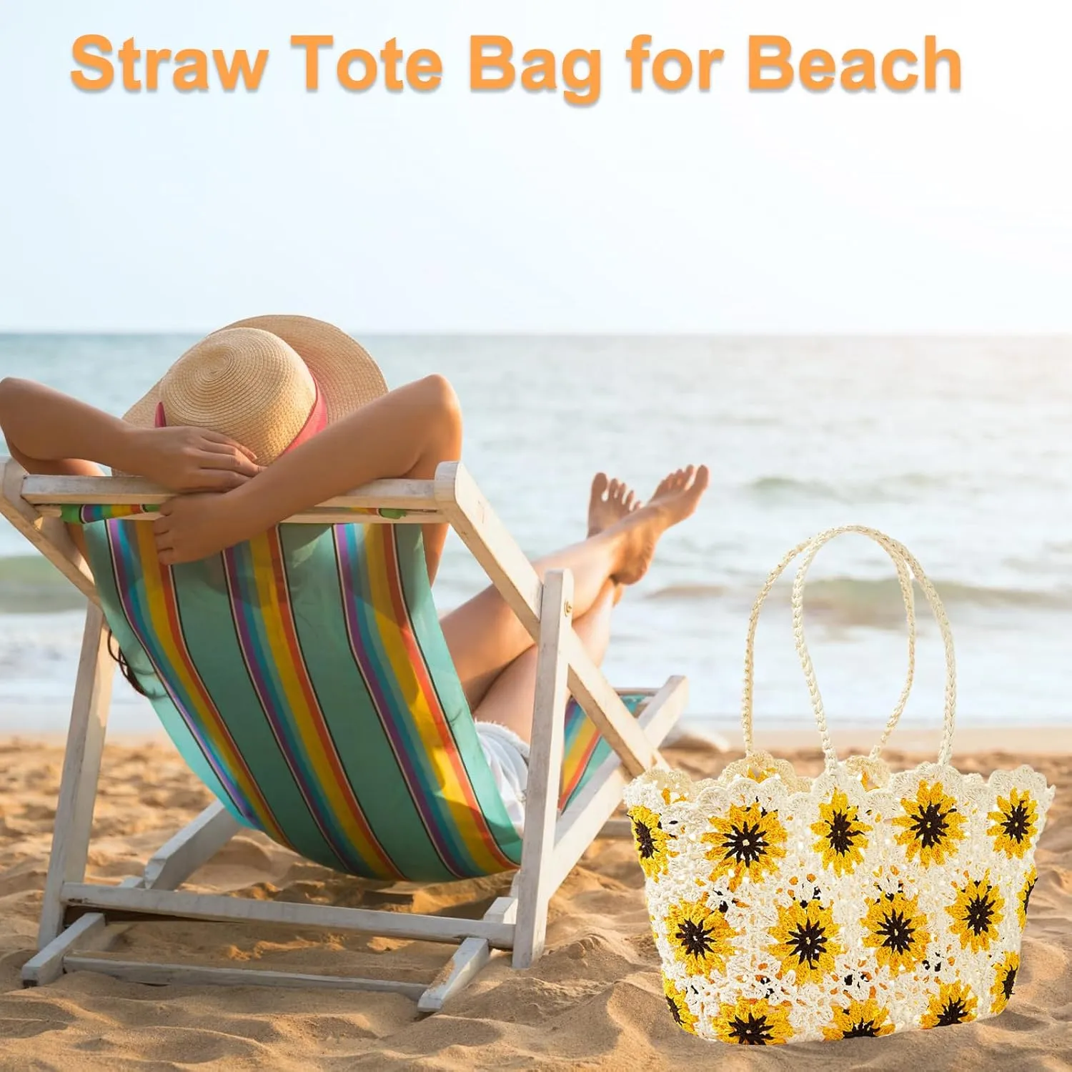 Beach Bags for Women Straw Tote Bag Floral Straw Bag Beach Straw Bag Large Tote Handbag Summer Beach Bag