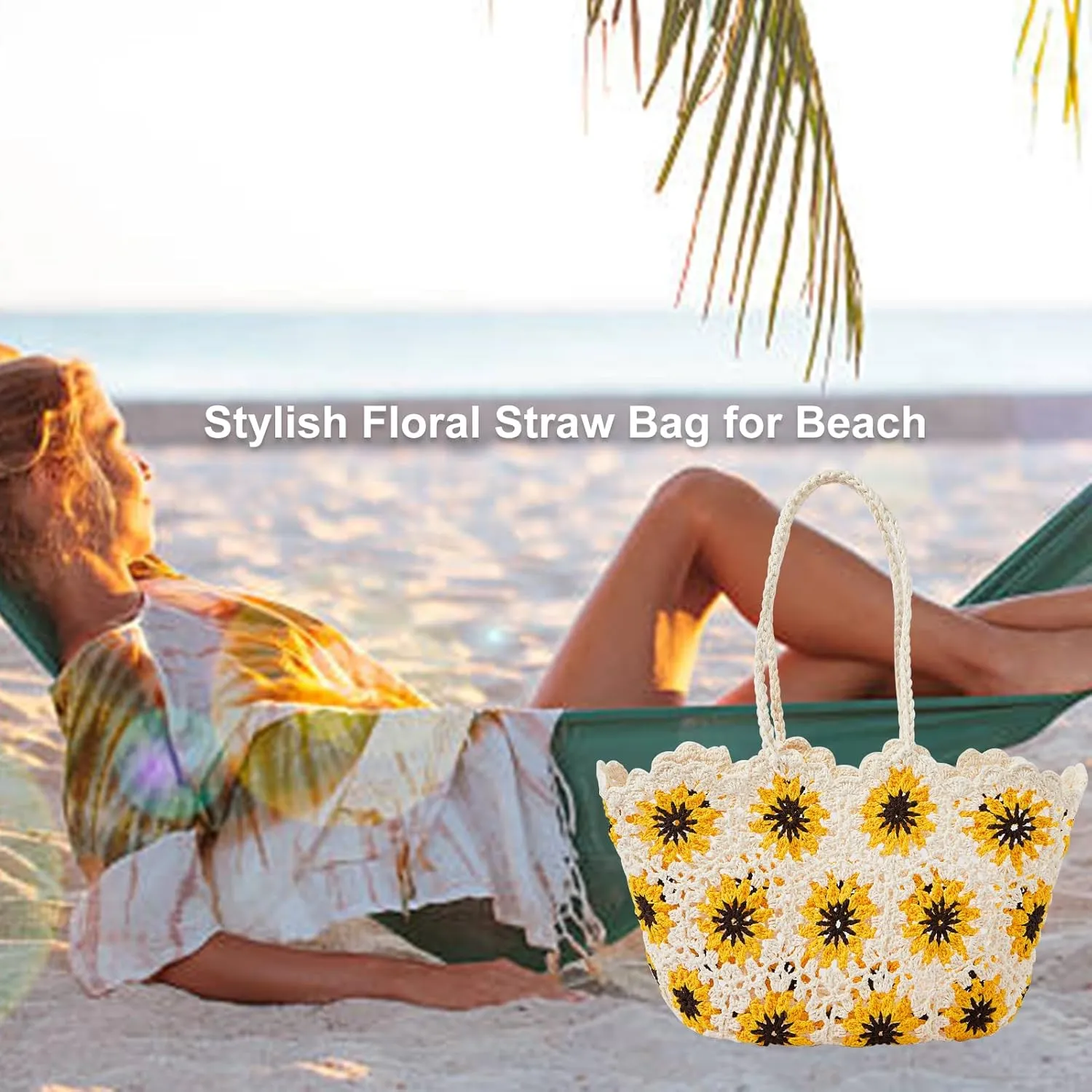 Beach Bags for Women Straw Tote Bag Floral Straw Bag Beach Straw Bag Large Tote Handbag Summer Beach Bag