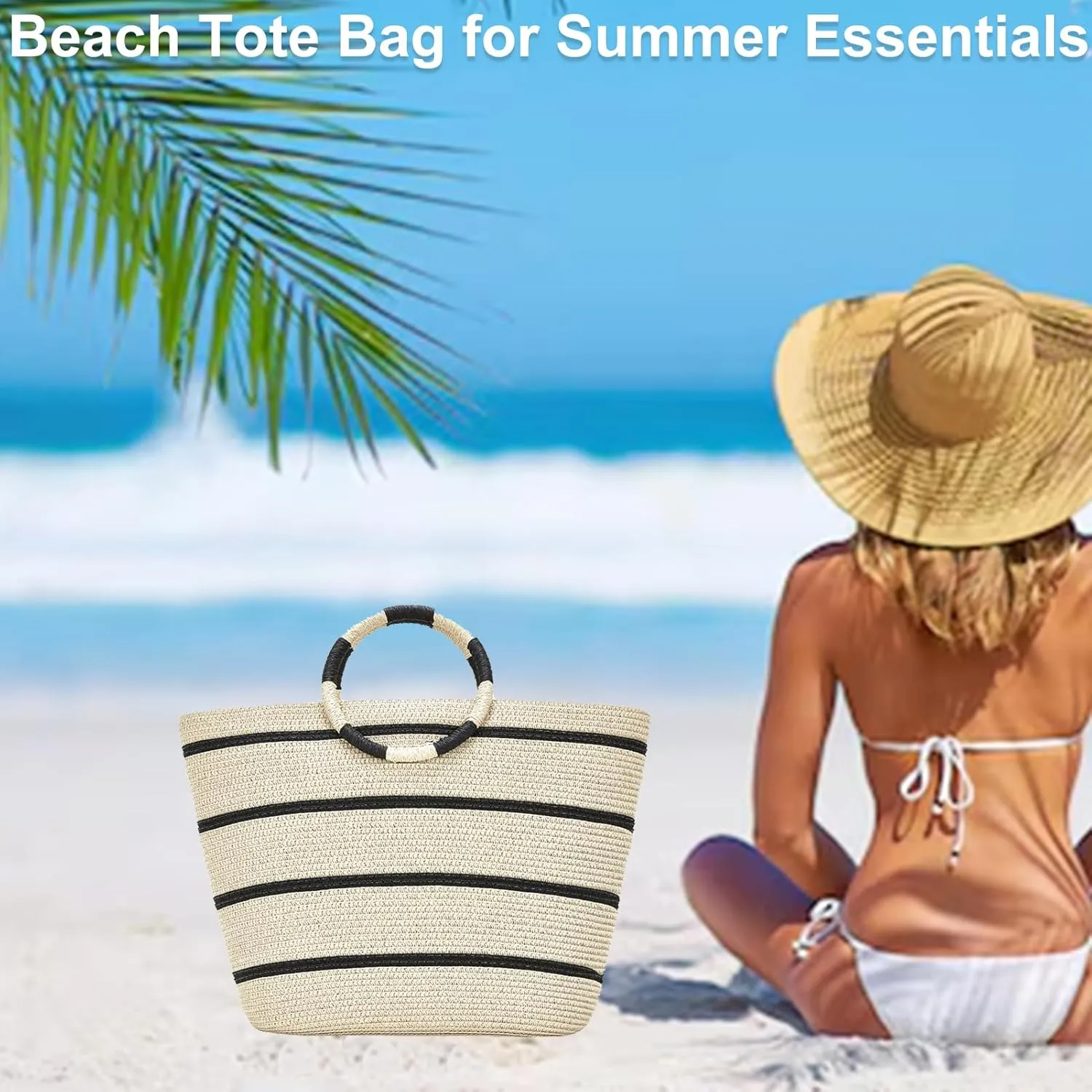 Beach Bags for Women Straw Tote Bag Summer Beach Bag Large Woven Straw Bag for Beach Vacation Holiday