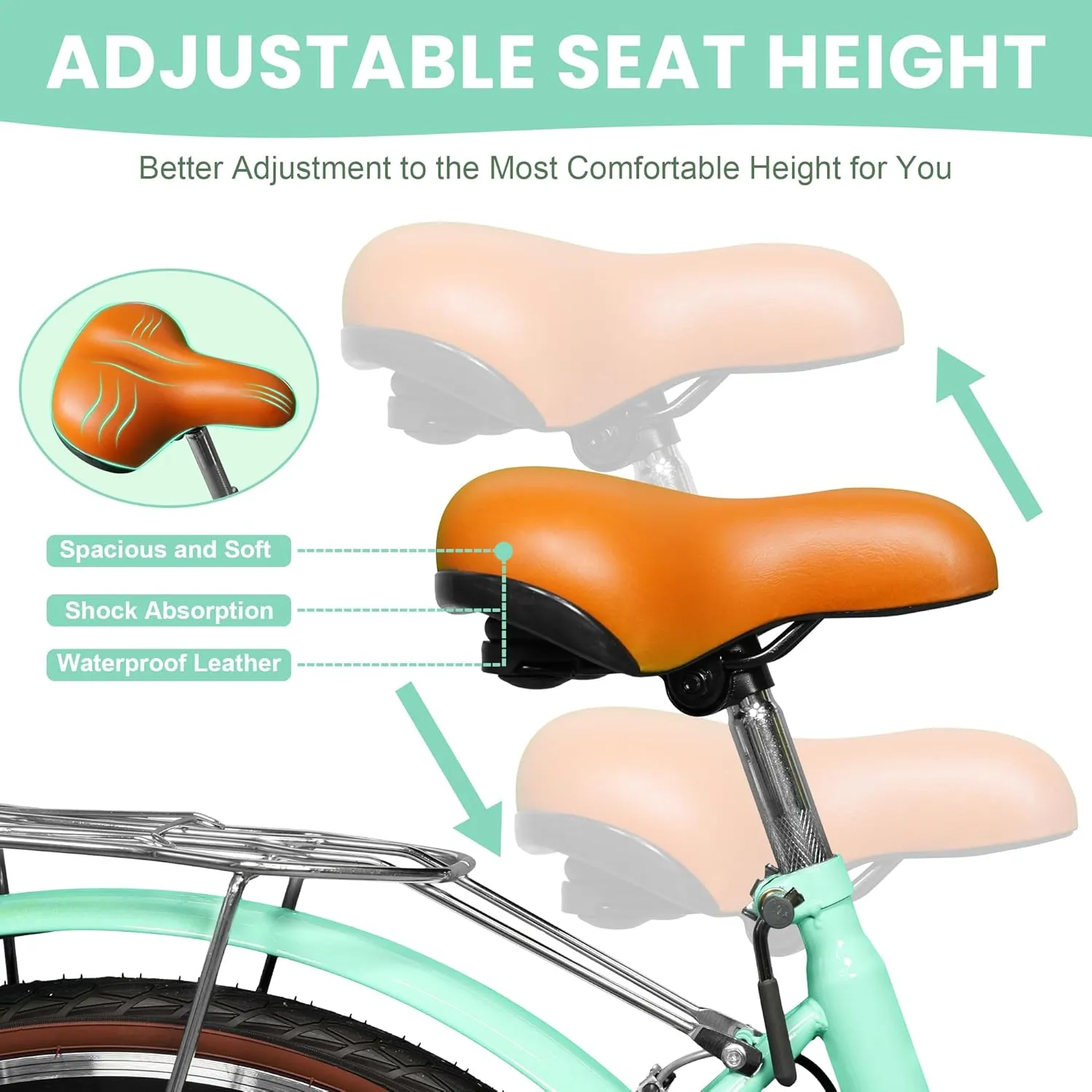 Beach Cruiser Bike for Women, 24 26 inch 7 Speed Commute Bike for Adults, Womens Bicycle with Ratten Basket and Adjustable Seat, Lightweight Step Through Bike for Adults Women Ladies