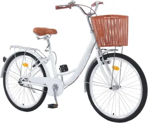 Beach Cruiser Bike for Women, 26 inch Adults Bicycle Single Speed, Bike for Women with Basket & Steel Rack, Women's Bike for Commuting, Step Through City Bike for Women