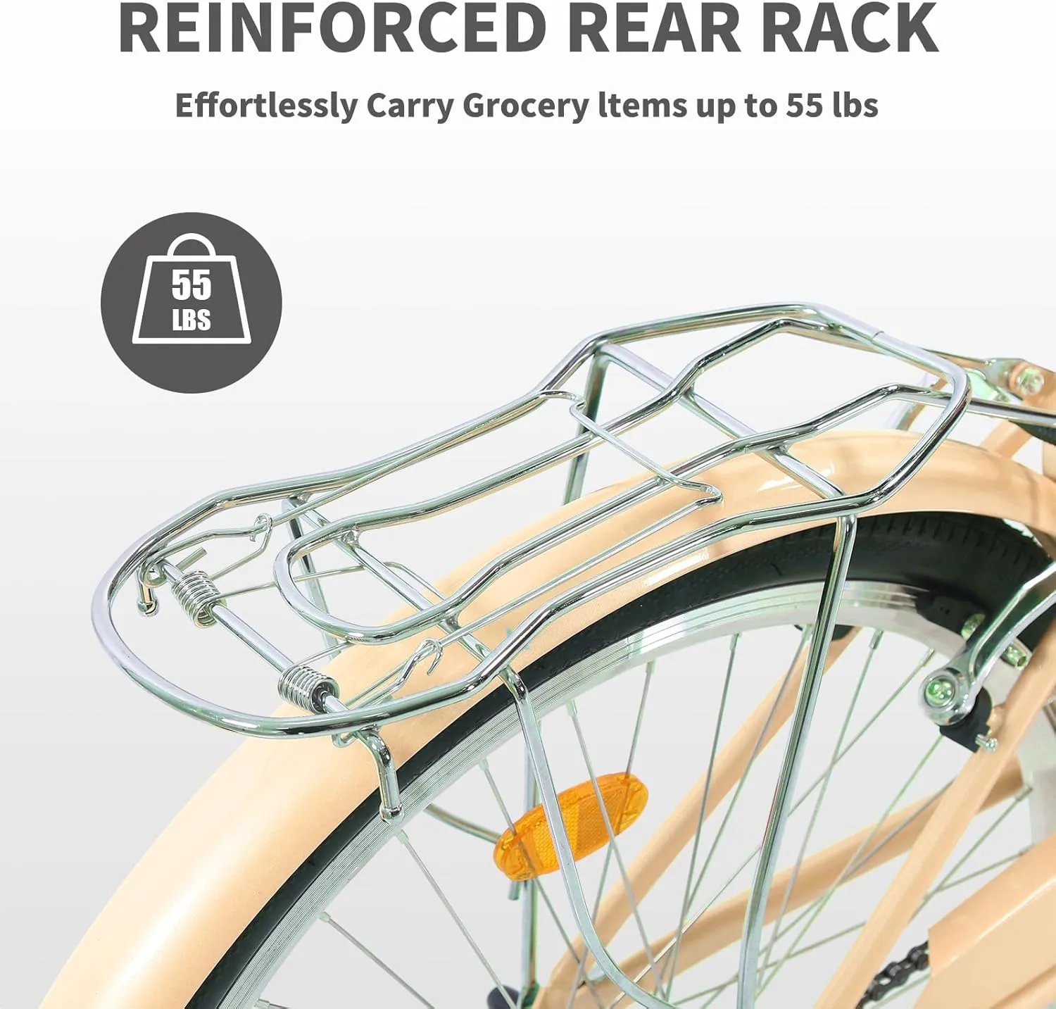 Beach Cruiser Bike for Women, 26 inch Adults Bicycle Single Speed, Bike for Women with Basket & Steel Rack, Women's Bike for Commuting, Step Through City Bike for Women