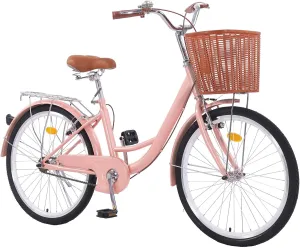 Beach Cruiser Bike for Women, 26 inch Adults Bicycle Single Speed, Bike for Women with Basket & Steel Rack, Women's Bike for Commuting, Step Through City Bike for Women