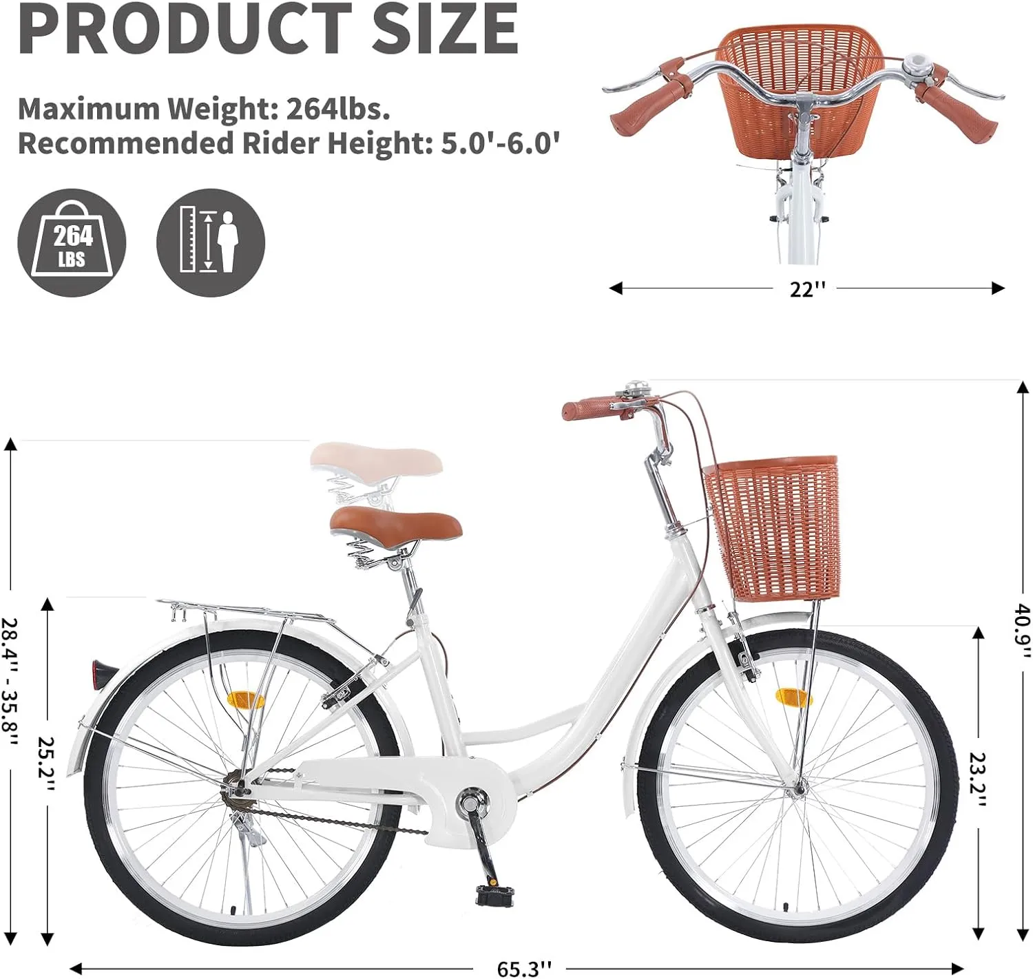 Beach Cruiser Bike for Women, 26 inch Adults Bicycle Single Speed, Bike for Women with Basket & Steel Rack, Women's Bike for Commuting, Step Through City Bike for Women