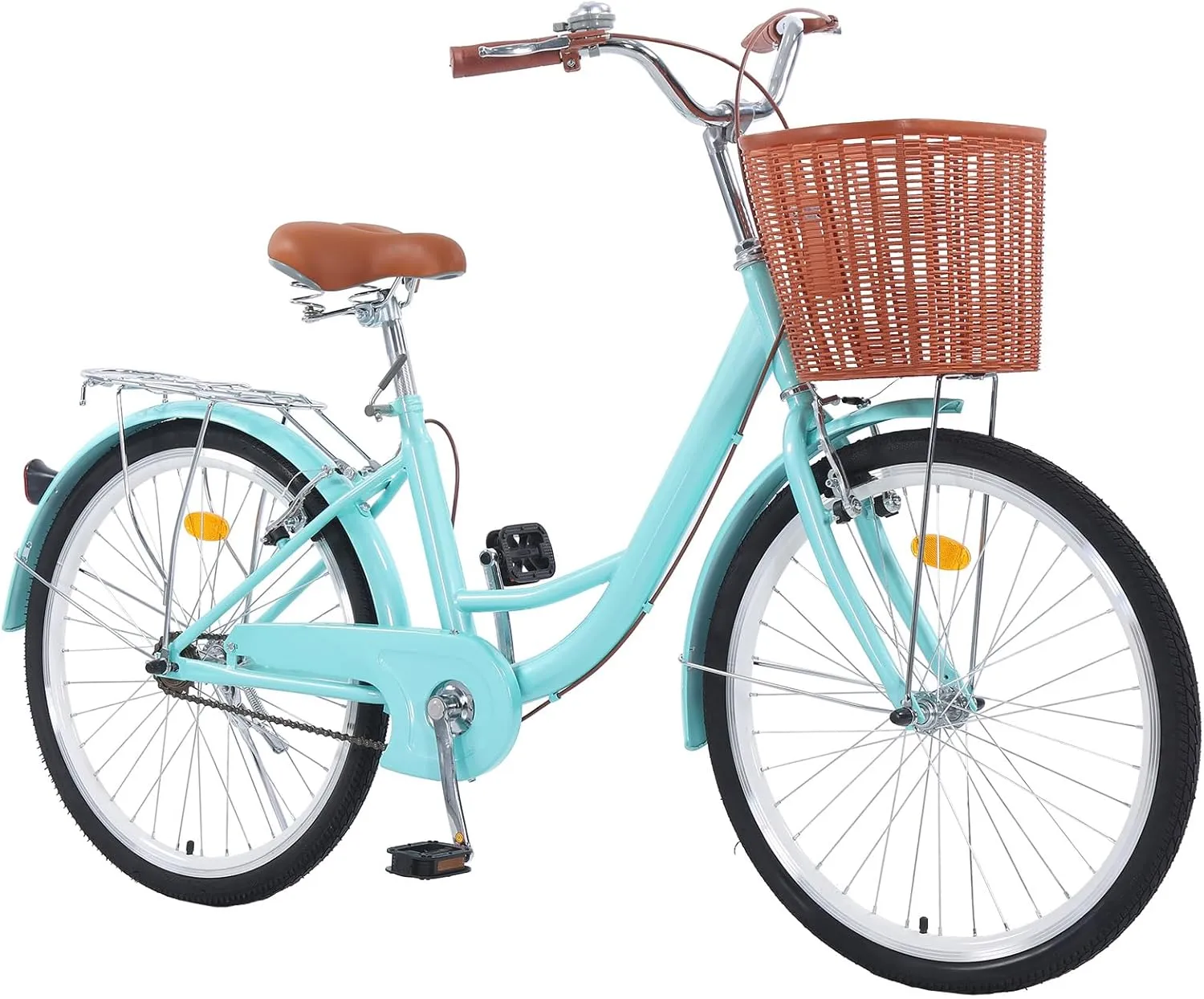 Beach Cruiser Bike for Women, 26 inch Adults Bicycle Single Speed, Bike for Women with Basket & Steel Rack, Women's Bike for Commuting, Step Through City Bike for Women