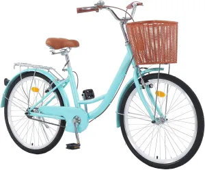 Beach Cruiser Bike for Women, 26 inch Adults Bicycle Single Speed, Bike for Women with Basket & Steel Rack, Women's Bike for Commuting, Step Through City Bike for Women